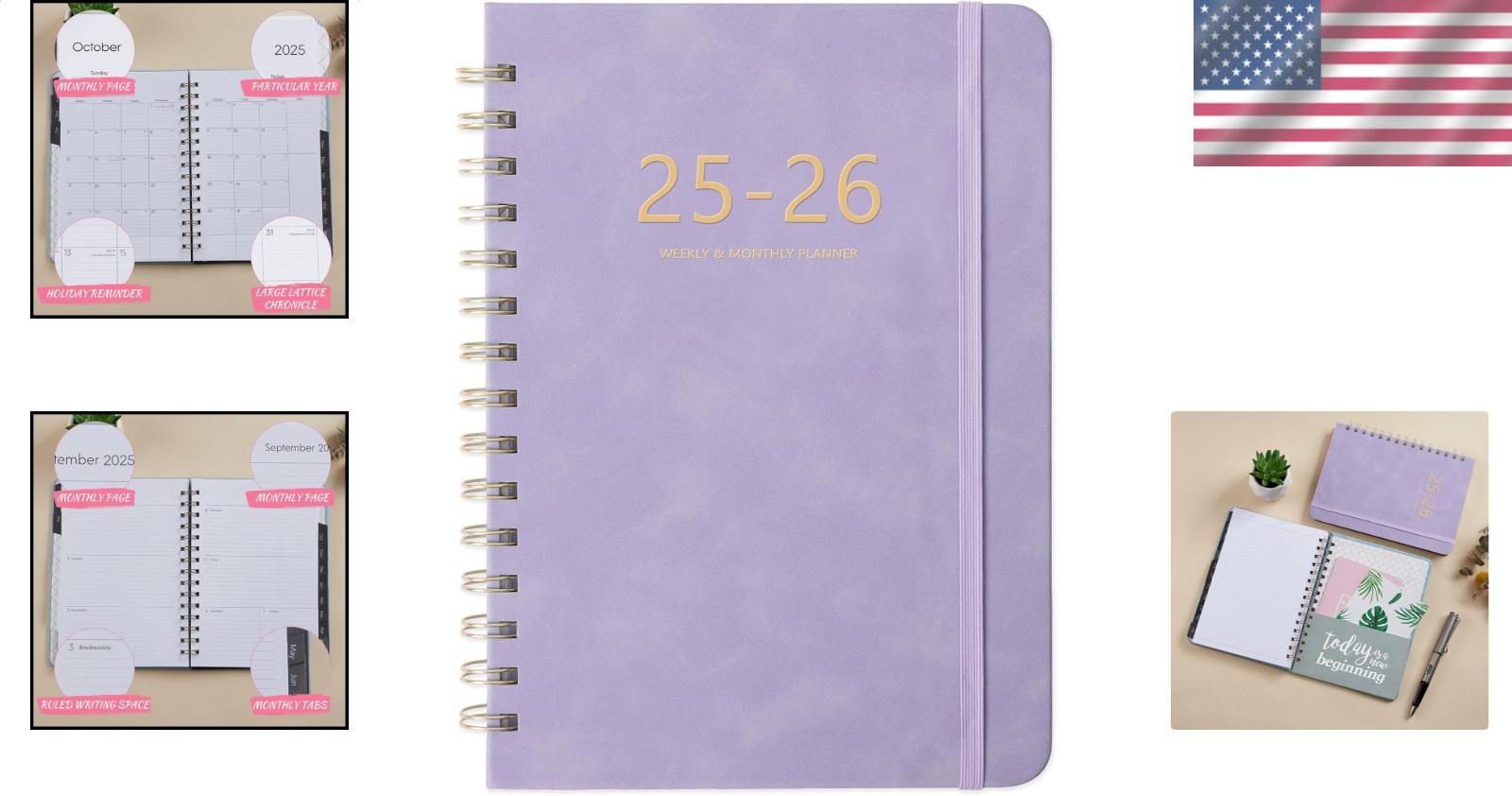 Academic Planner 2025-2026 Purple Faux Leather Weekly Monthly 6.4×8.5