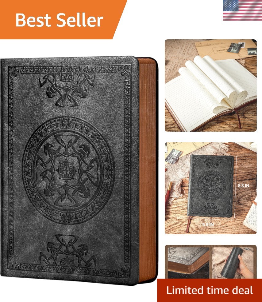 Elegant Lined Leather Journal for Men, 288 Pages, 180 Lay Flat – Vintage Black