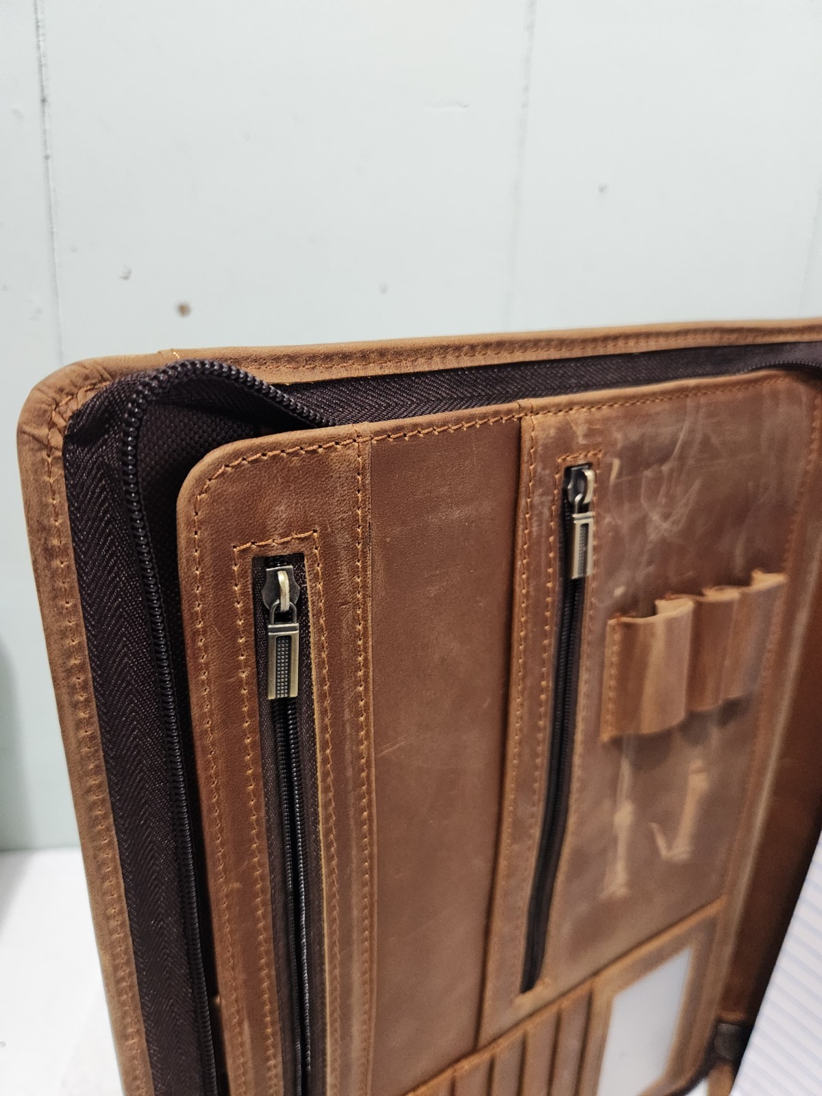 Ringsun Leather Portfolio Organizer with Zipper Padfolio