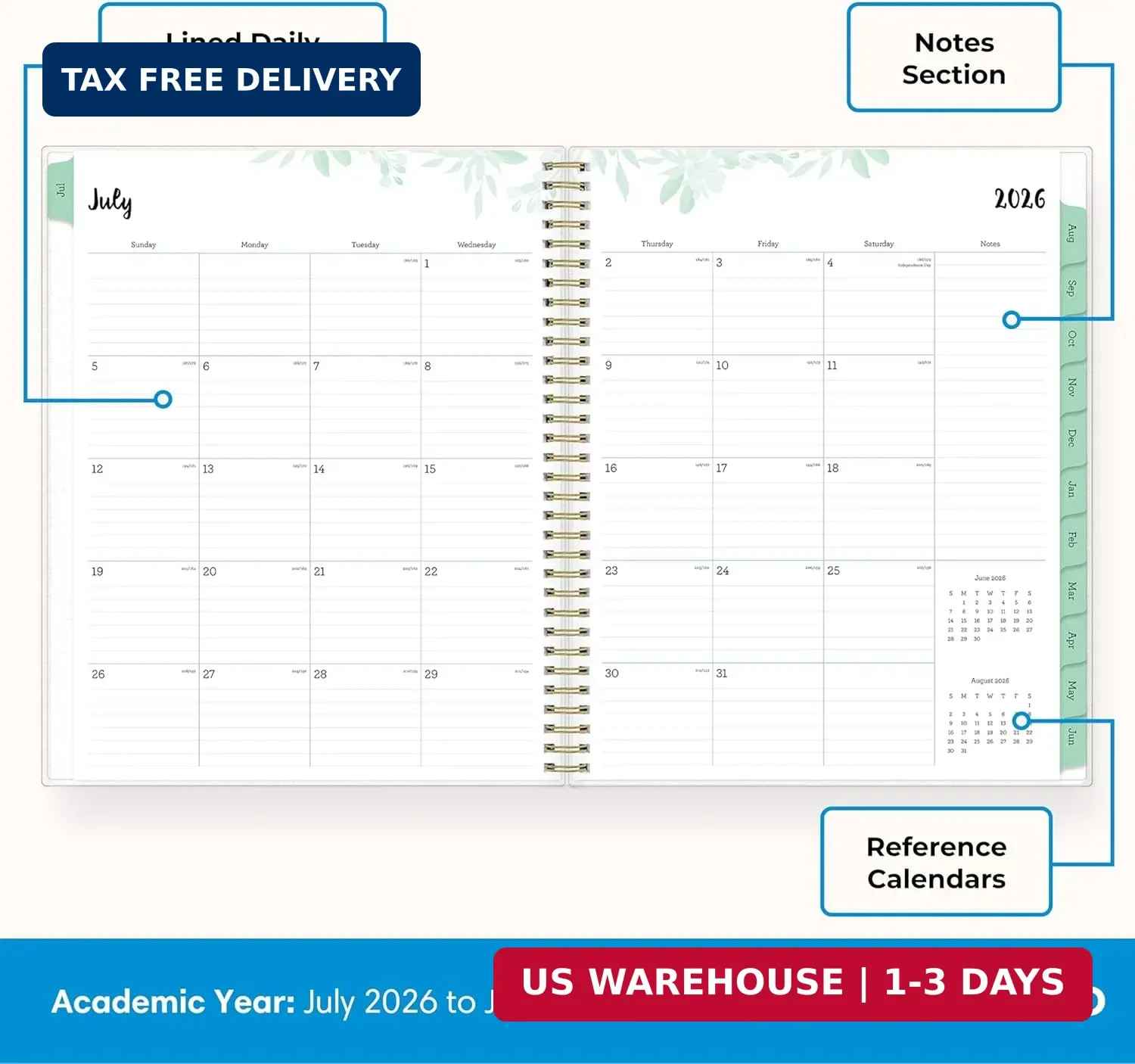 Blue Sky 2026-2027 Weekly and Monthly Academic Year Planner Calendar, July 2026