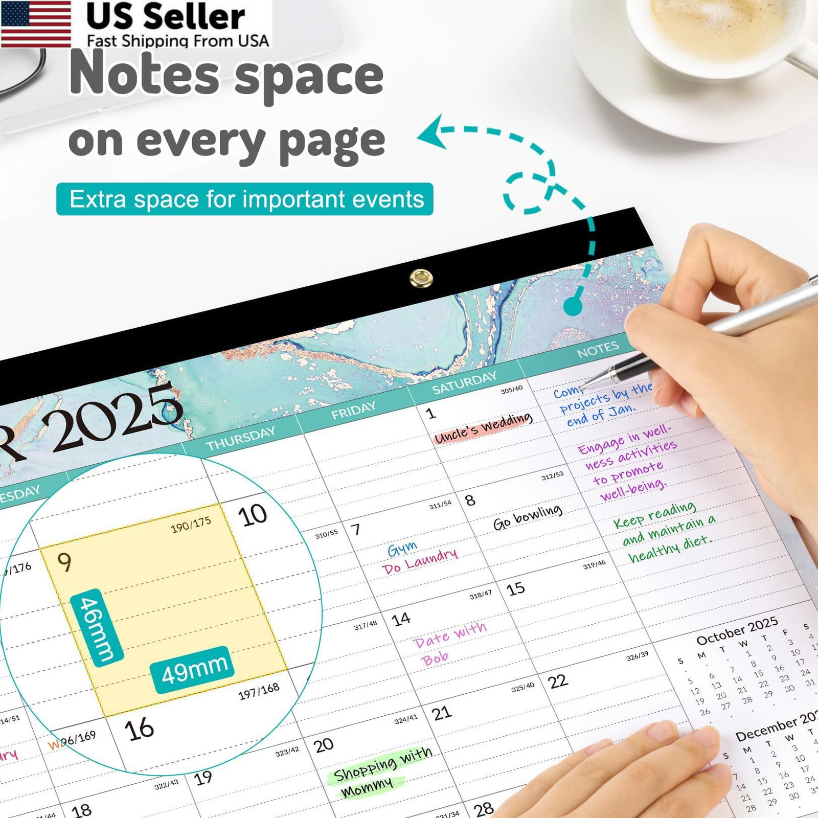 Forvencer Desk Calendar 2026, 26 Months 17 x 12″- (Nov 2025-Dec 2027), Green