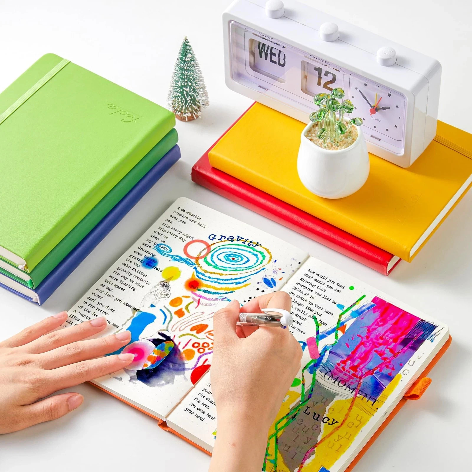Dotted Journal Kit, Dot Grid Journal Hardcover Planner Notebook Set For Beginner