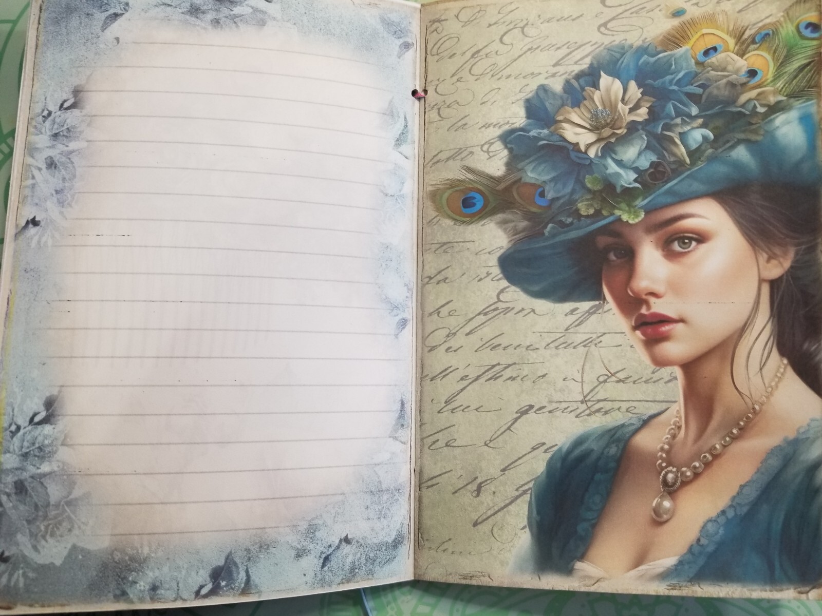 Junk Journal Booklet “VICTORIAN PEACOCK” HANDMADE Cards, Pockets, Ephemera