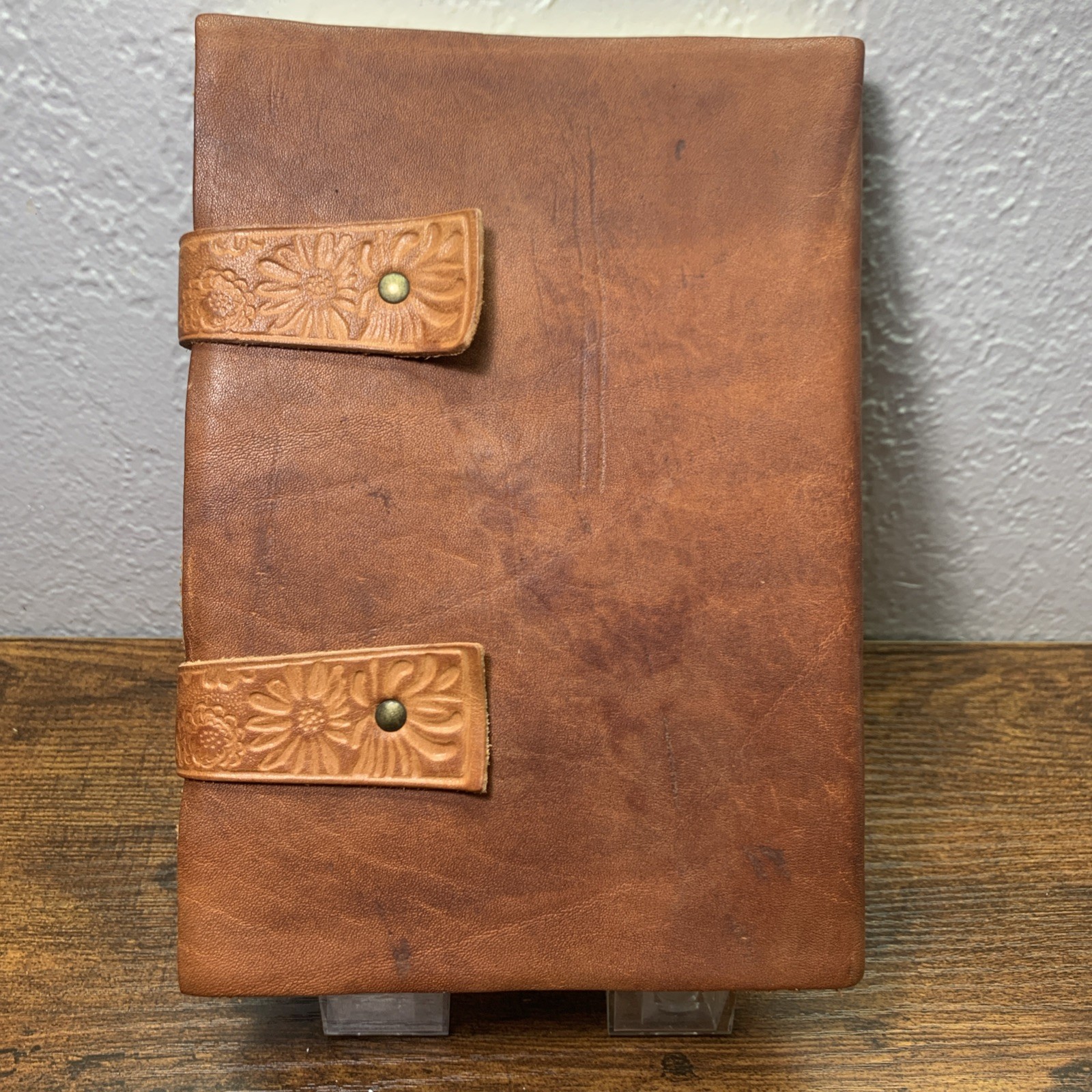 Leather Floral Embossed Journal Notebook with Straps Made in Italy