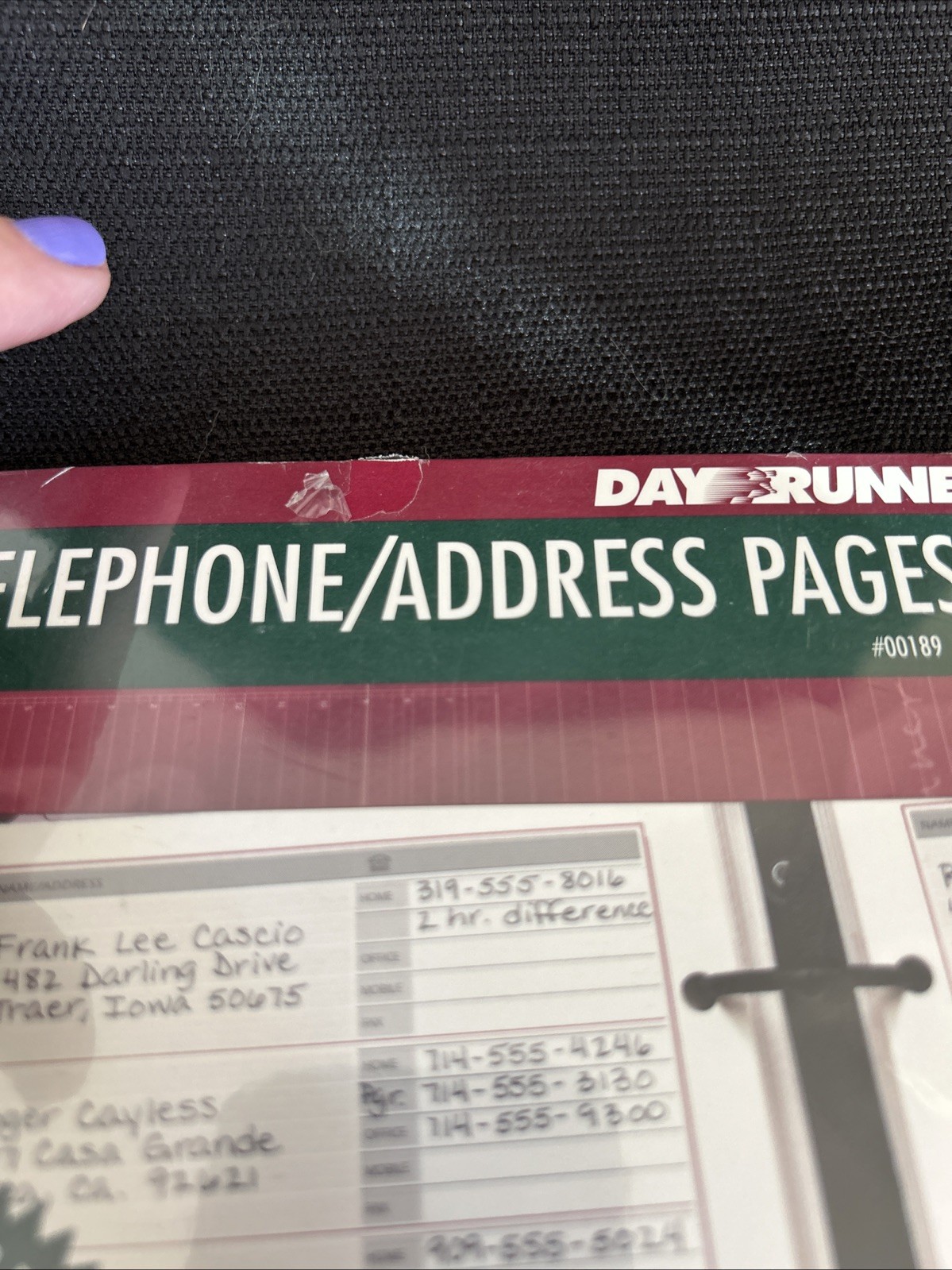 Day Runner Telephone Address Planner Refill Pages 30 Pages 3 Ring 5.5 x 8.5 1996