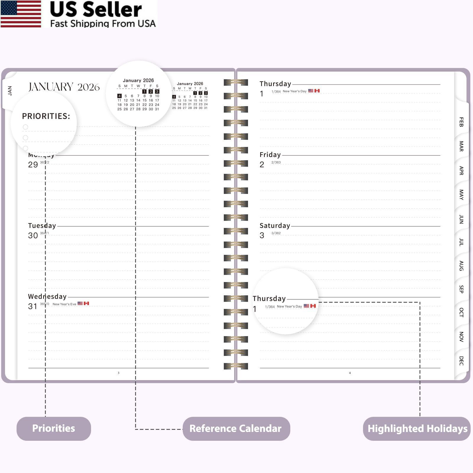 2026 Planner, Weekly and Monthly 6.3″x8.5″(Jan 2026-Dec 2026）, B-Purple