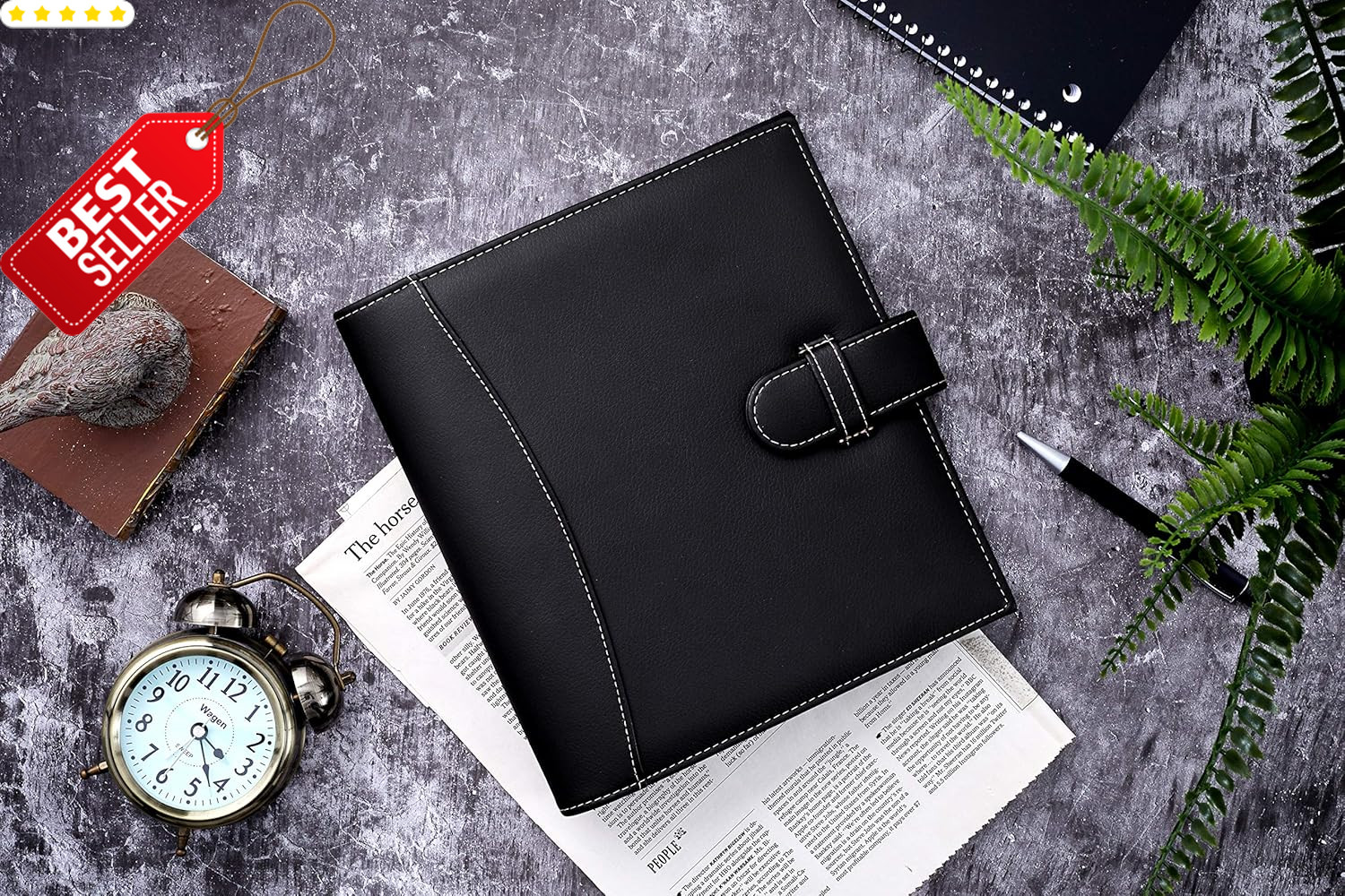 Mini Leather Portfolio Binder 5.5×8.5 Organizer 1in Rings 250 Sheet Black – US