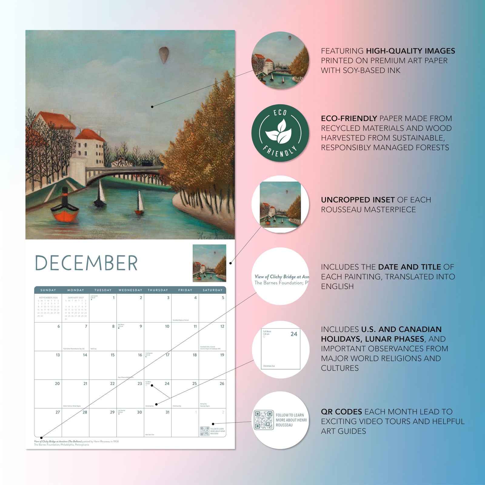 Henri Rousseau 2026 Calendar | 2026 Wall 12″W x 12″H,