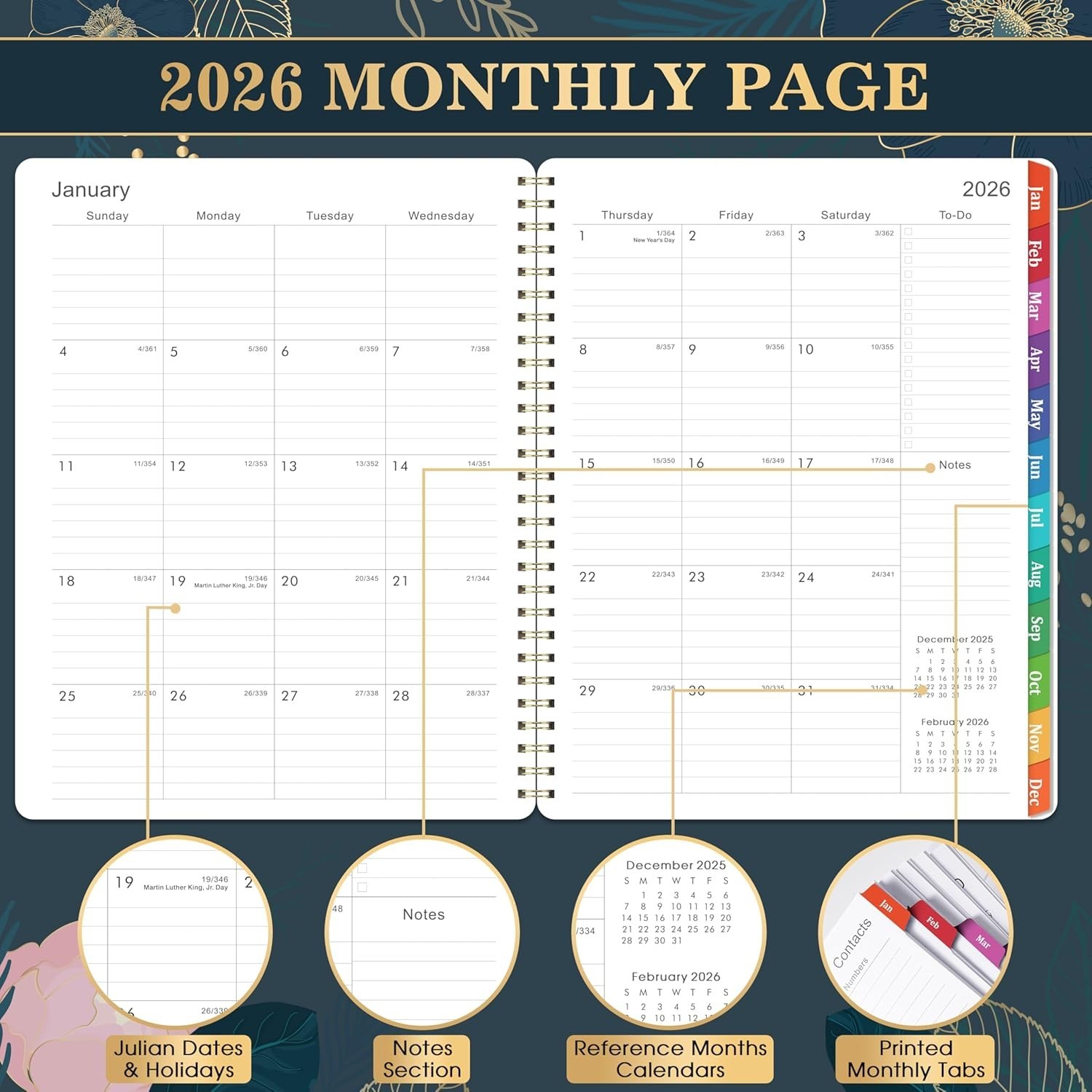 Functional 2026 Planner: Large 9” x 11” Pages with Quick-Access Monthly Tabs