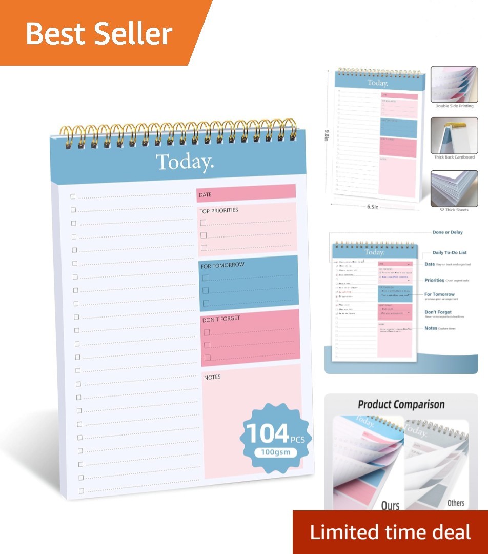 Compact 6.5″ x 9.8″ Spiral To Do List Notepad – Boost Productivity