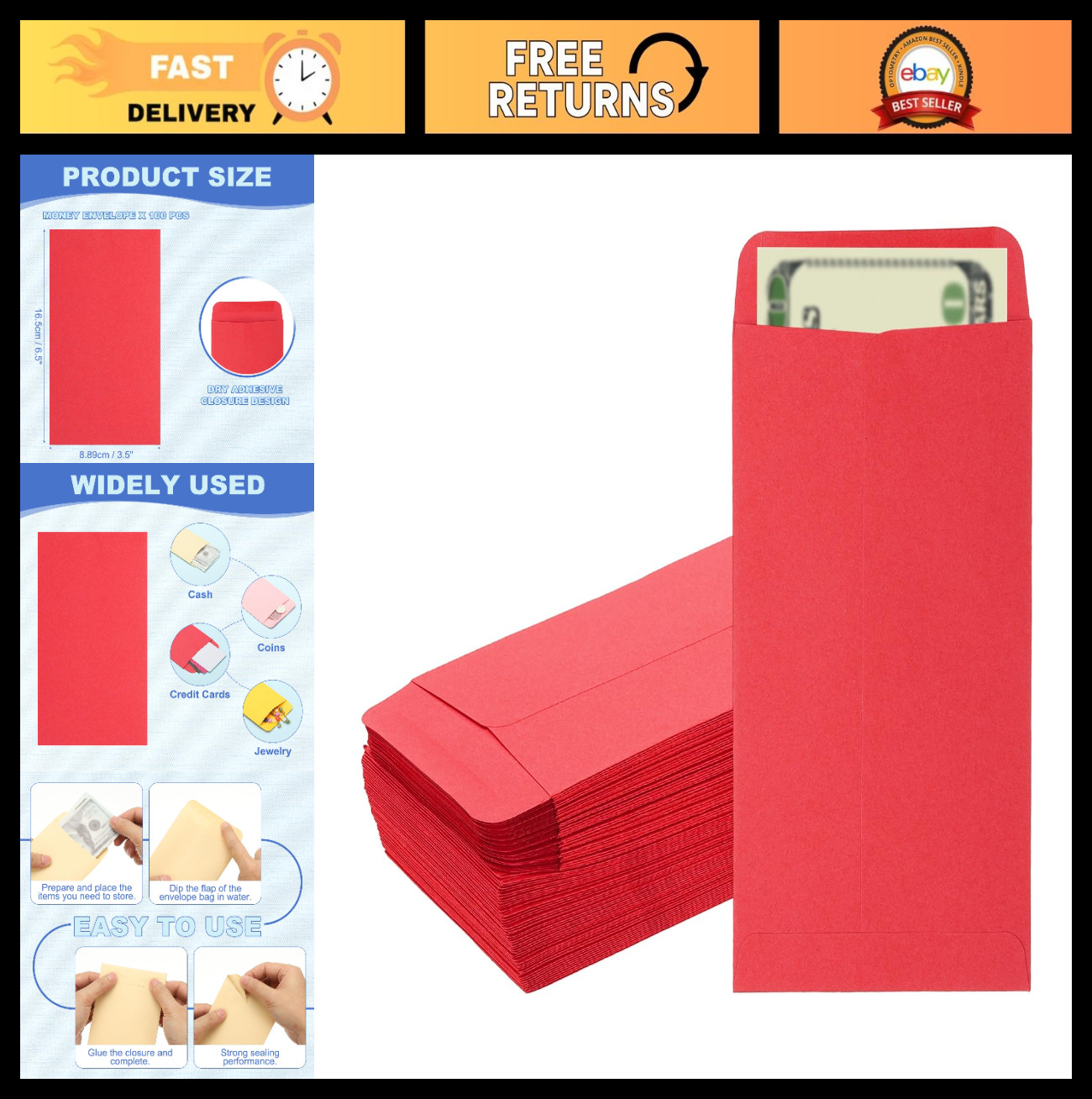 100 Pack Cash Envelopes 6.5″x3.5″ Money Holder Bags for Budgeting, Gifts, Coins,