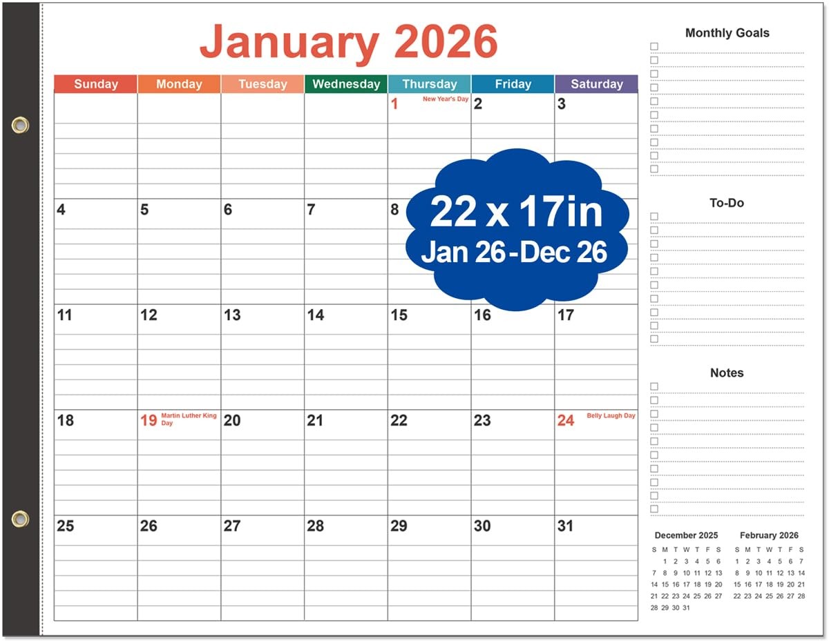 Large Desk Calendar 2026-22″ x 17″ from 22″ x 17″, Colorful