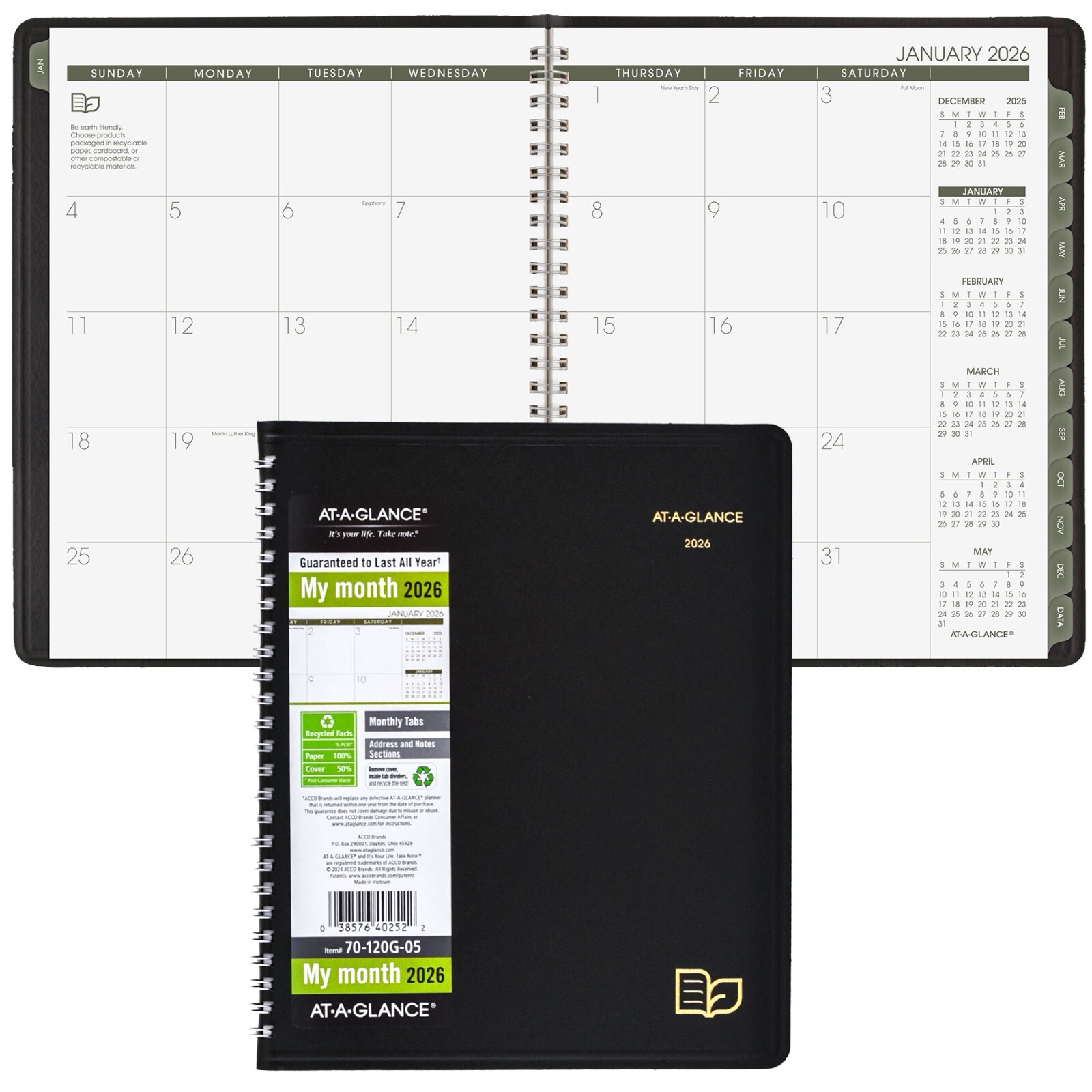 2026 At-A-Glance 70-120G-05 Monthly Planner, Recycled, 7 x 8-3/4″