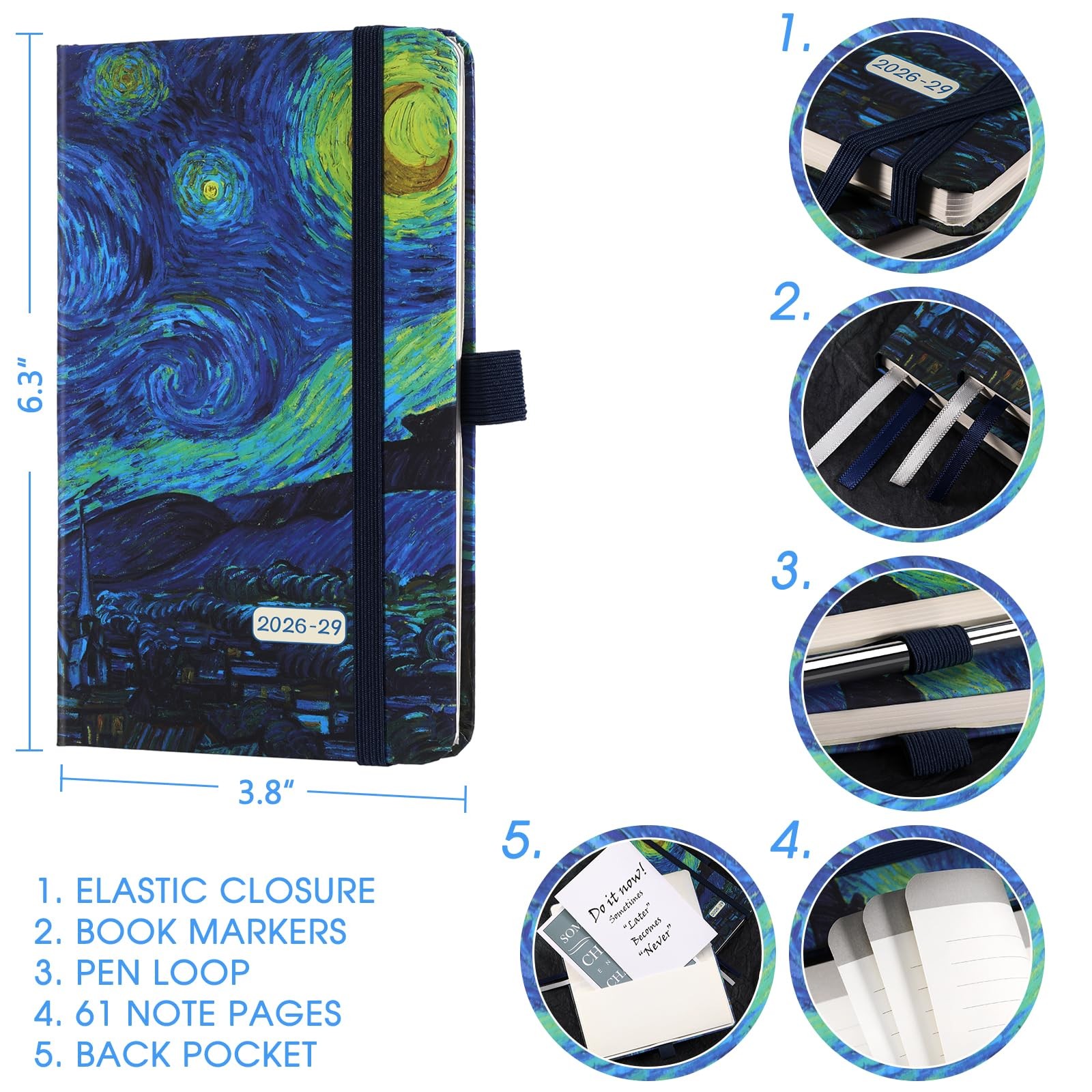 2026-2029 Monthly Planner – Stylish Faux Leather Organizer with Elastic Closur