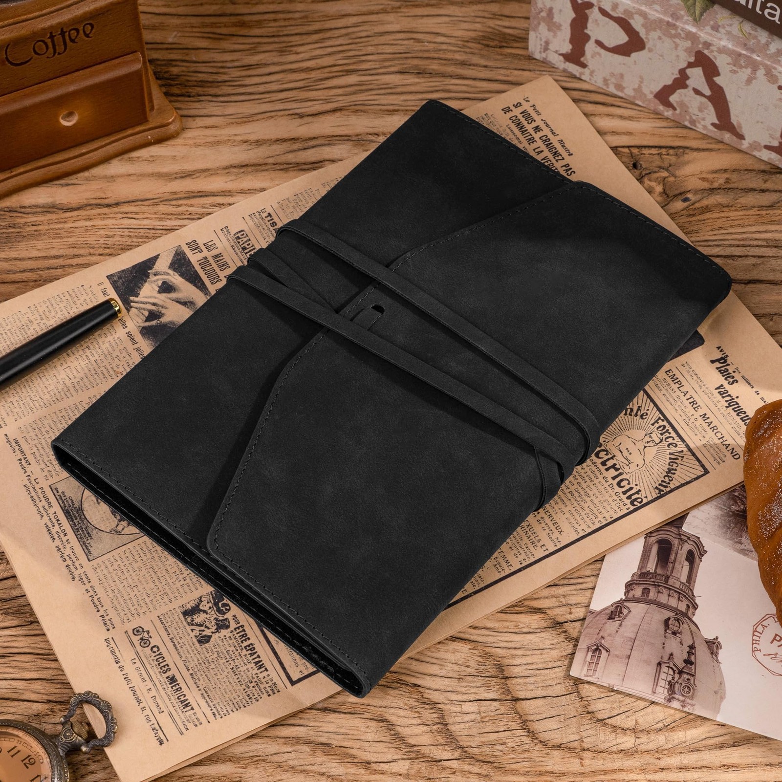Vintage Journal for Women Men Leather Bound Junk Notebook 160 Black