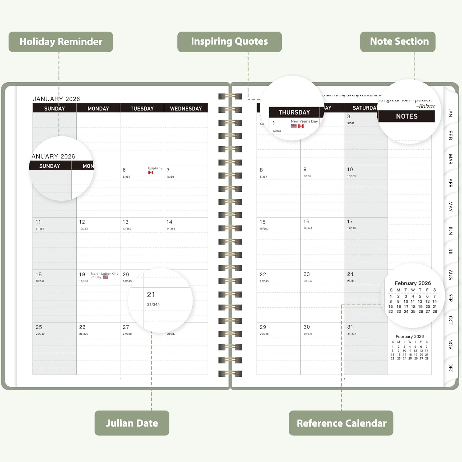 2026 Planner, Weekly and Monthly Calendar Academic Planner, Jan 2026 – Dec 2026,
