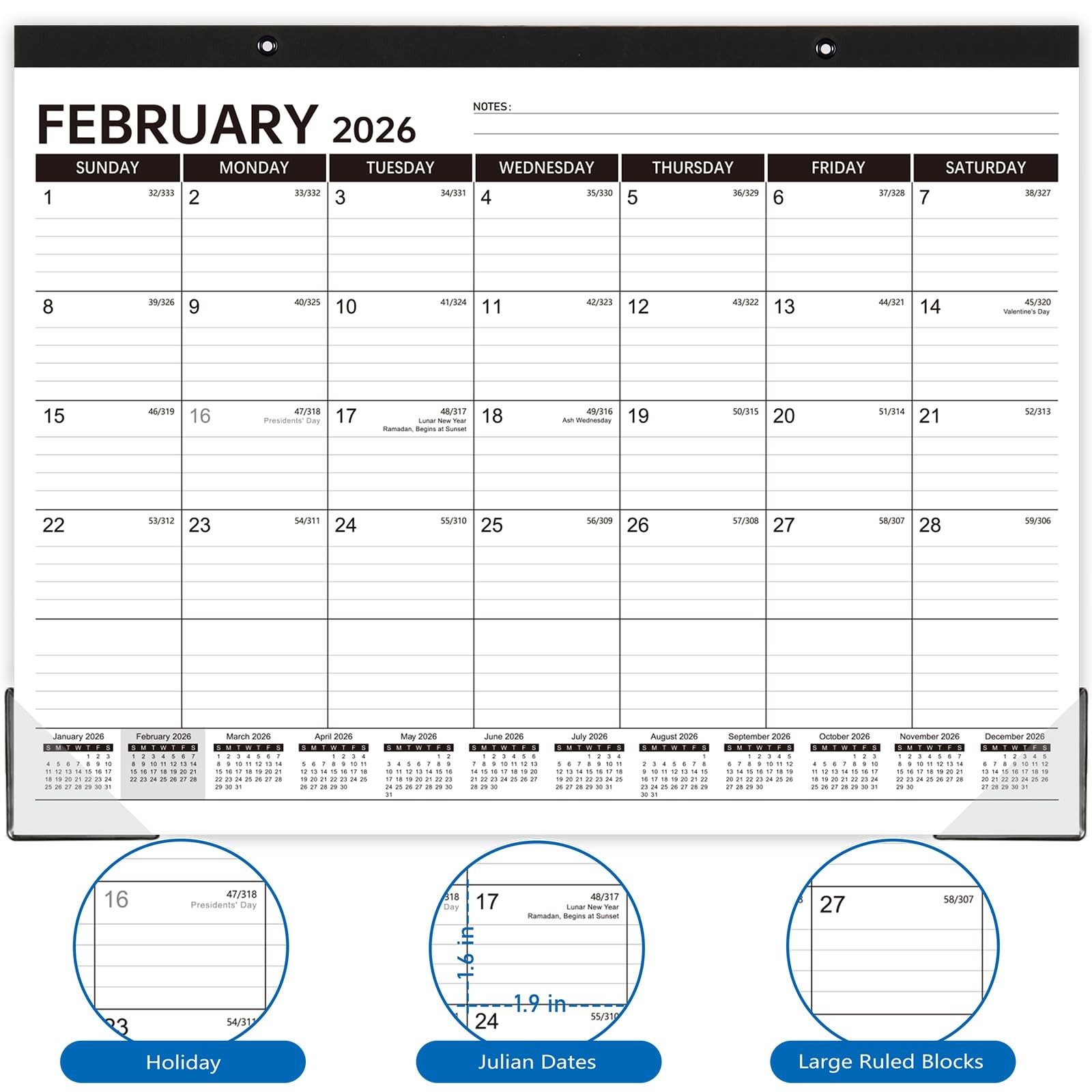 2026 Desk Calendar – 2026 from January to December 2026, Large White