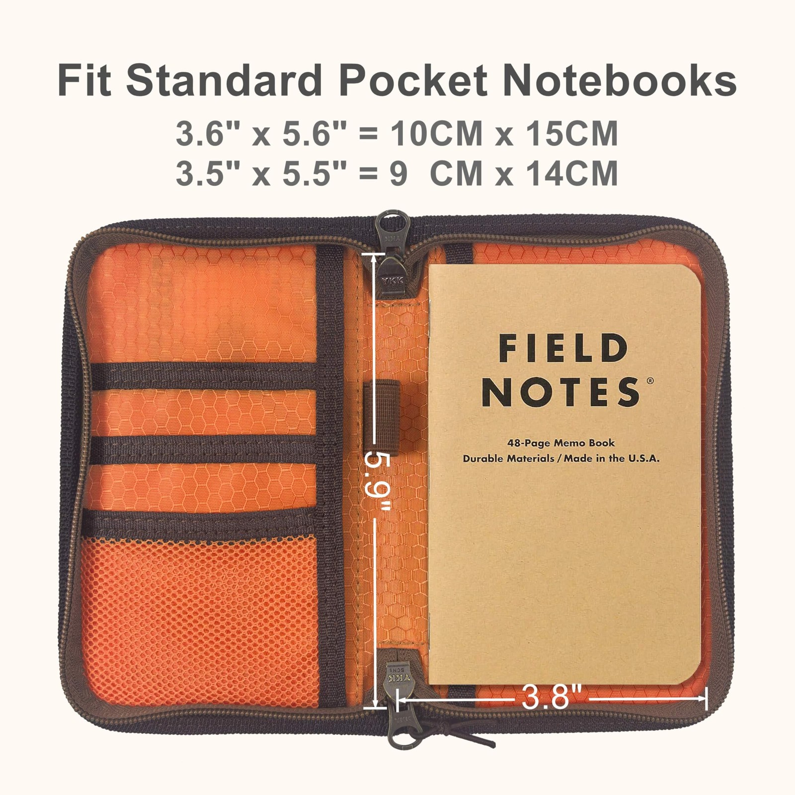 Waxed Canvas Pocket Journal Cover for 3.5 x 5.5 Notebooks, Zippered Field Not…