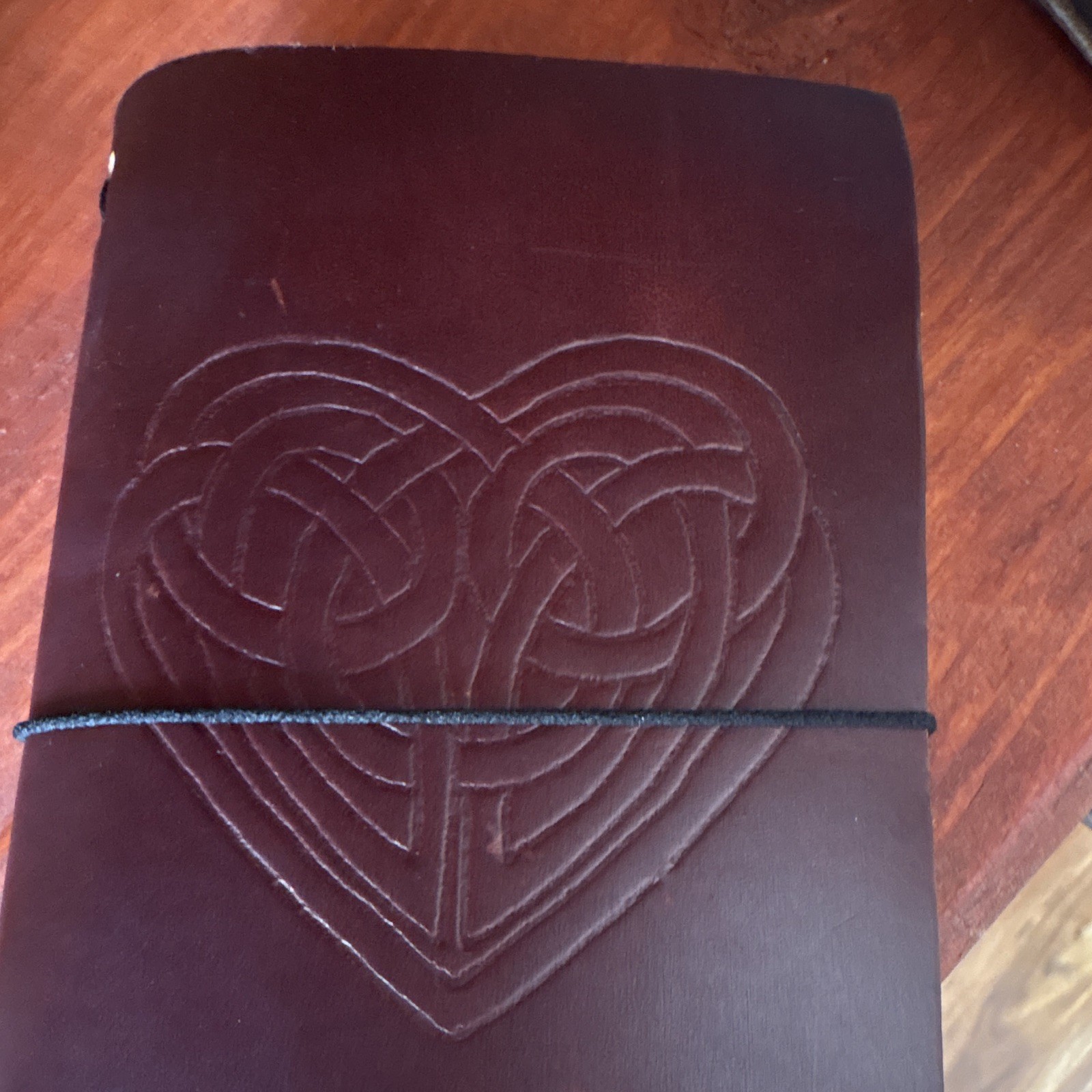 Leather Traveler Journal w/ Embossed Celtic Heart & Elastic Closure Refillable