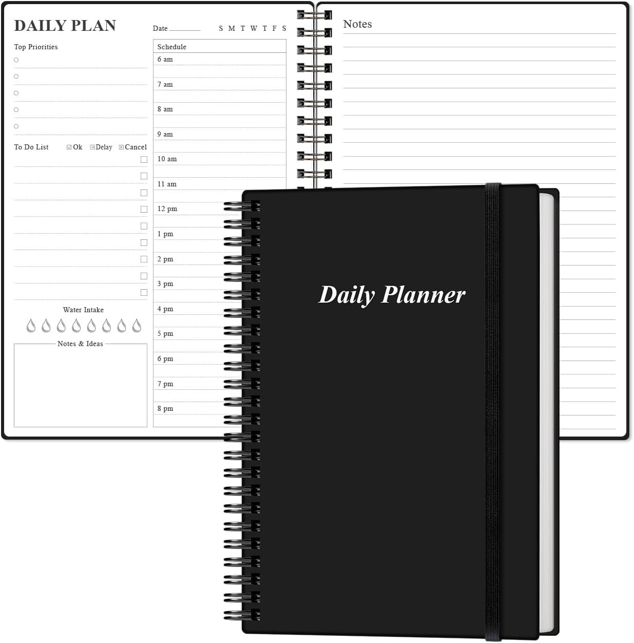 Daily Planner Undated – A5 To Do List Notebook Hourly Schedules, Spiral Appoi…