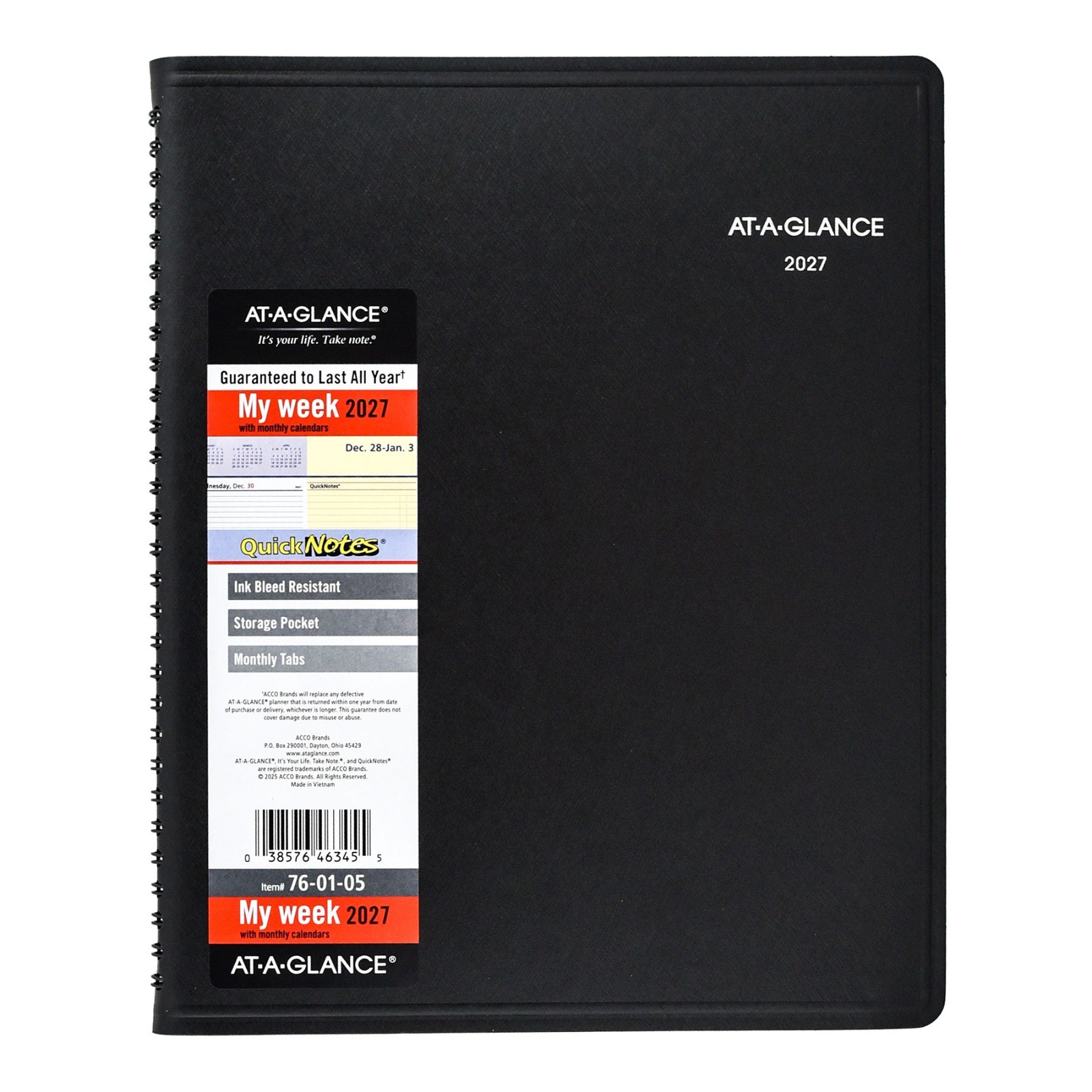 2026 At-A-Glance QuickNotes 76-01-05 Weekly Monthly Appointment Book 8 x 10″