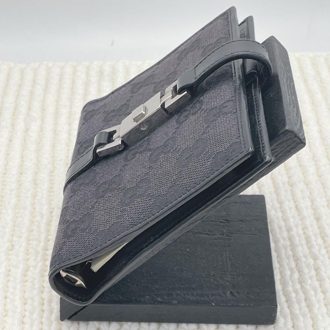 GUCCI Jackie Agenda Planner Notebook Cover GG Canvas Black Silver 6 Ring Japan