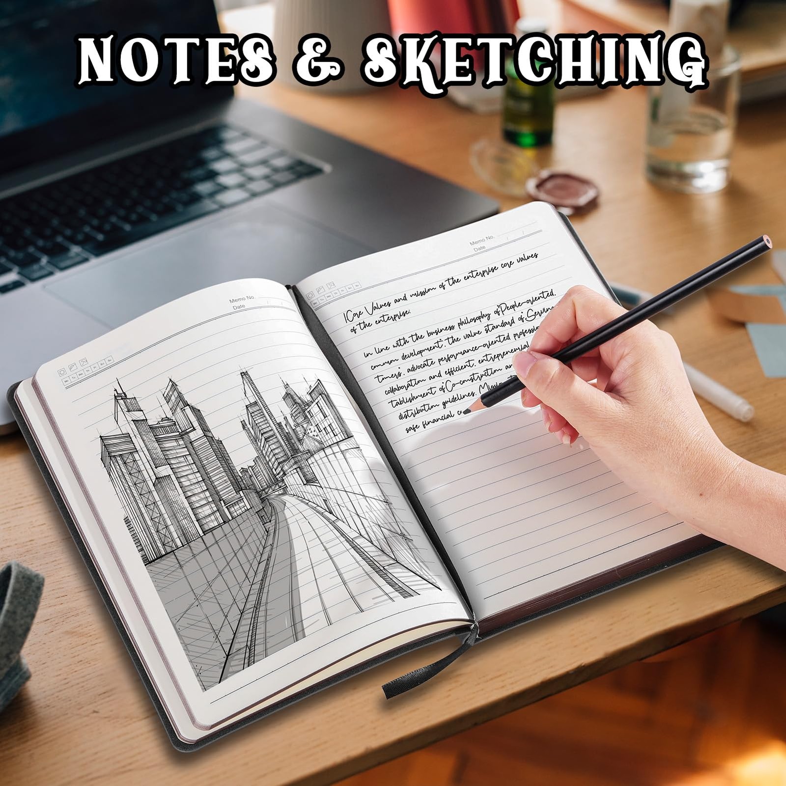 Fetinar 2026 Leather Vintage Journal Notebook,Leather Softcover Lined Black