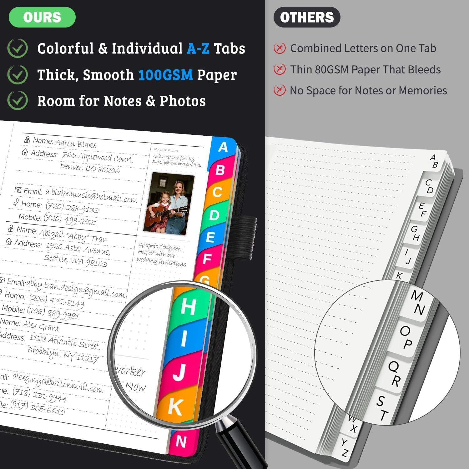 Address Book with Colorful Alphabetical Tabs (4.7″ X 6.2″) – Telephone Address