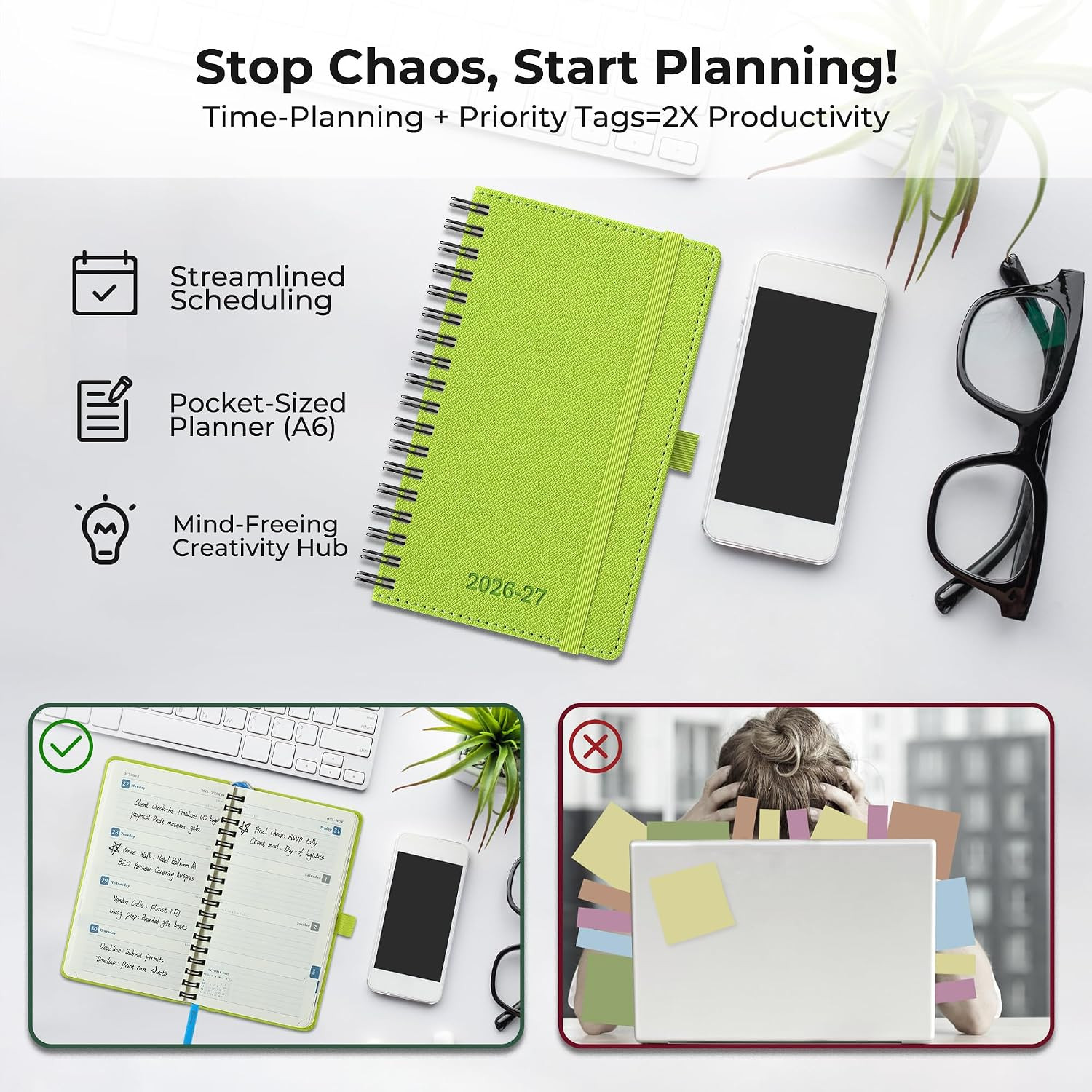 Planner 2026-2027 Daily Weekly and Monthly,6.5″X3.75″,18 Months Spiral Bound Cal