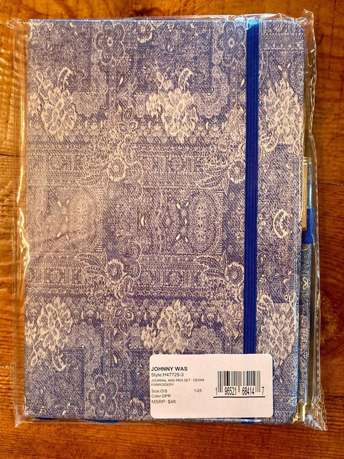 NEW Johnny Was Denim Embroidery Journal and Pen Set Silk Blend Blue 8.5″ x 6″