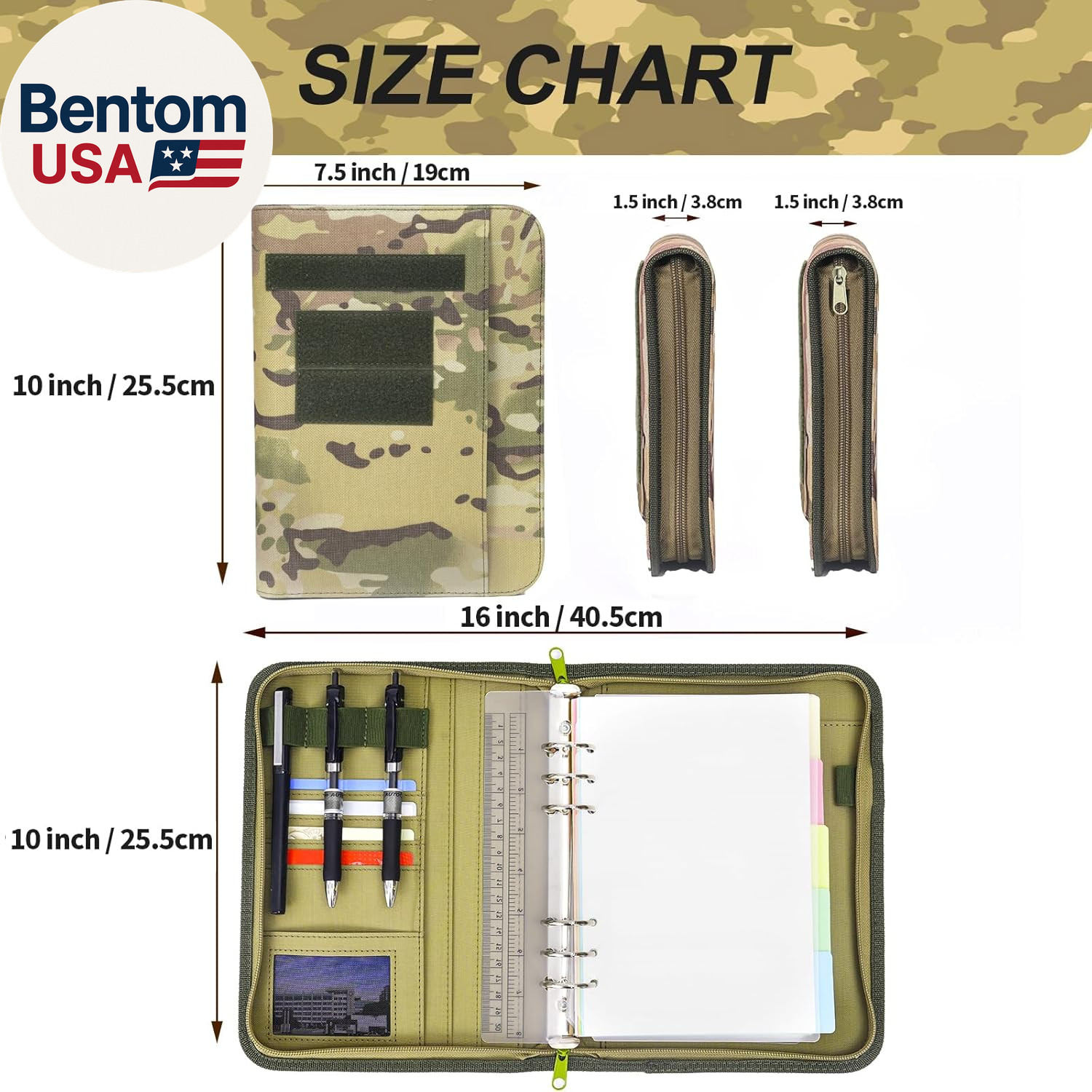 Army Military Padfolio Ring Binder with Zippered Portfolio Organizer and Tactica