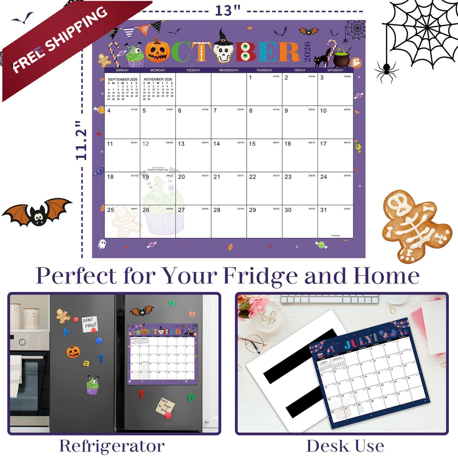 2026-2027 Magnetic Calendar – for Refrigerator Colorful
