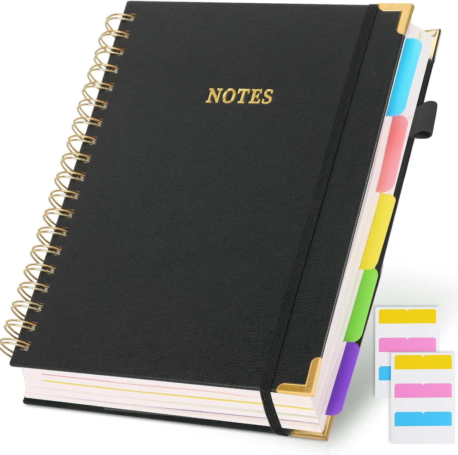 Leather Spiral 5 Subject Notebook with Removable Dividers Tabs, 300 Pages B5 Har