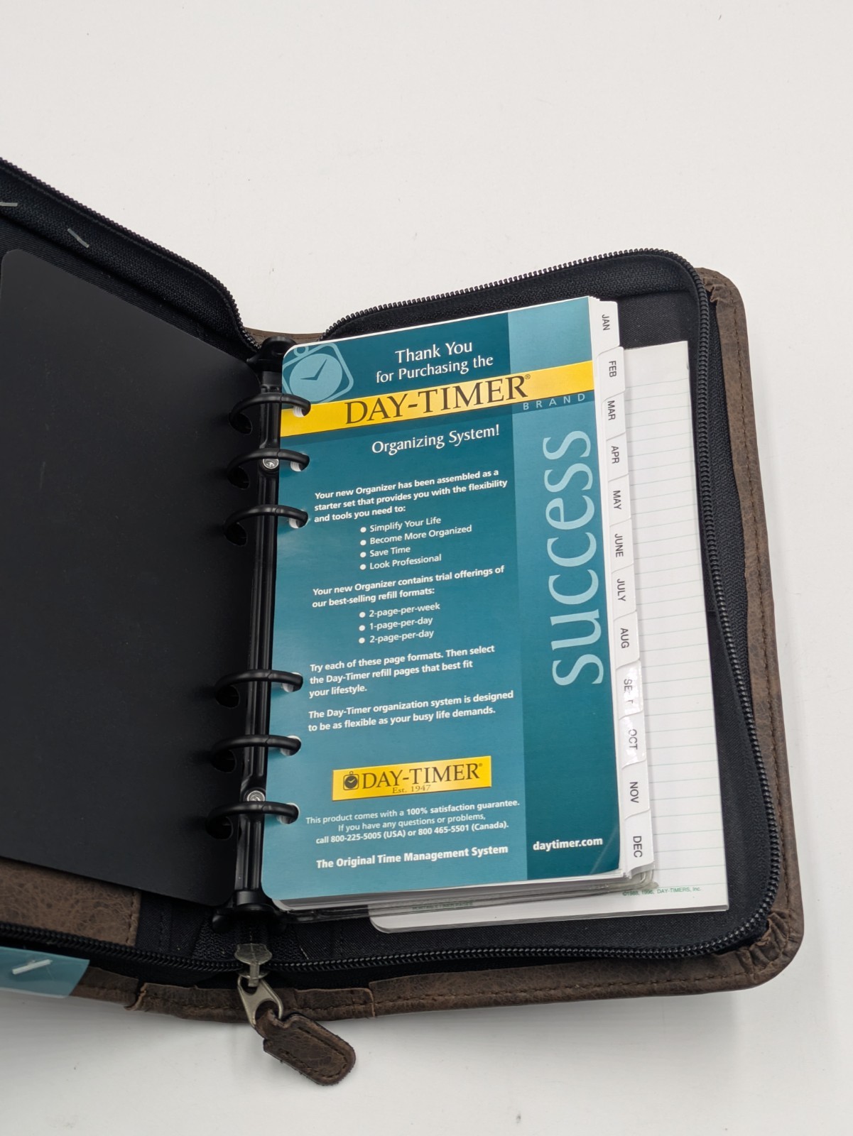 Day Timer Brown Zippered 6-Ring Planner Organizer Approx. 5.5” X 9”