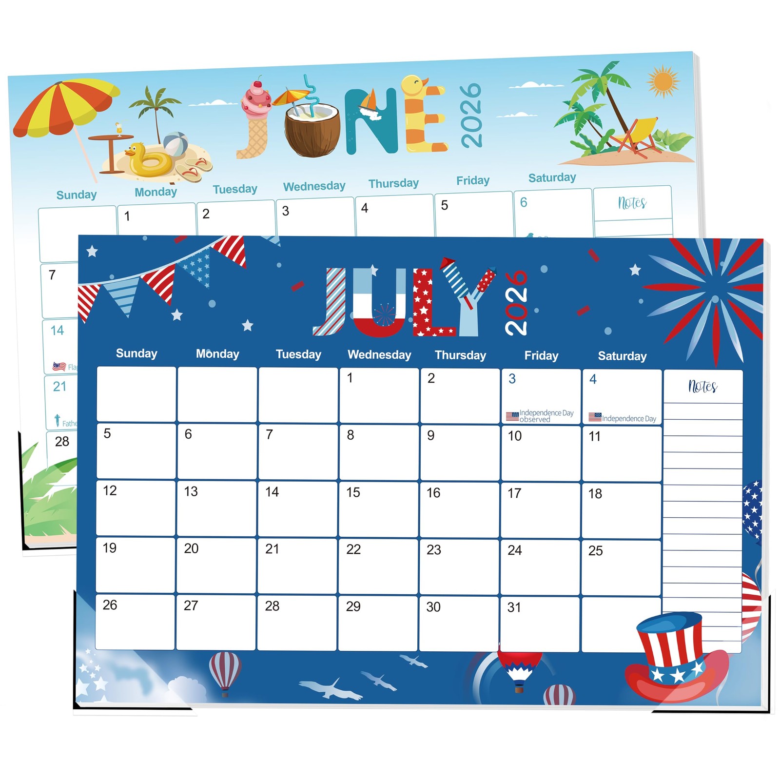 Guasslee Desk Calendar 2026-2027, 19-Month School 17″x11.5″, Jun 19month blue