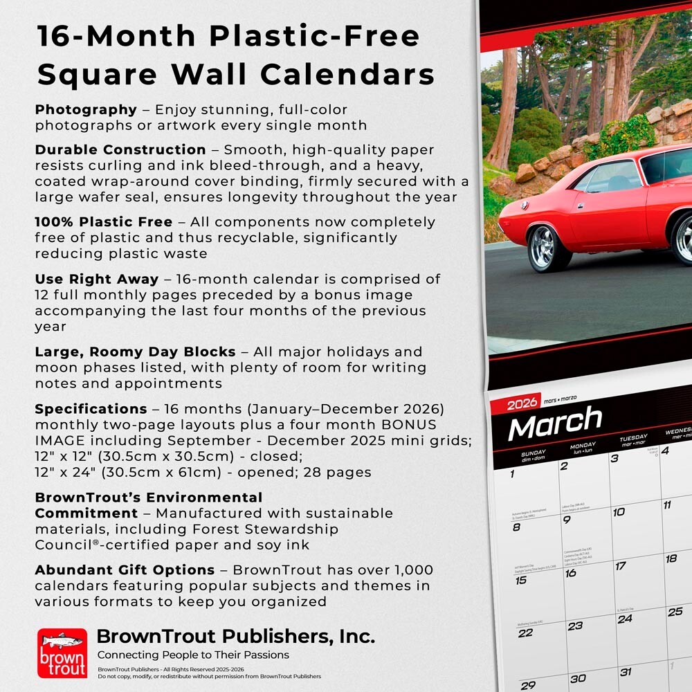 Dodge Challenger OFFICIAL | 2026 12×24″ Square Wall Calendar | Plastic-Free