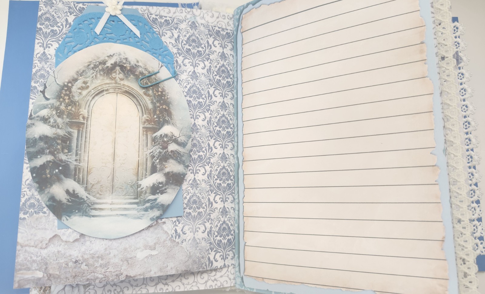 “WINTER JOURNEY” Handmade XL Journal Bejeweled Wintry Blues Keepsake 98pgs