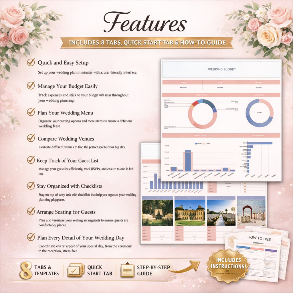 Wedding Planner Spreadsheet Template Budget & Guest List Tracker Excel Sheets