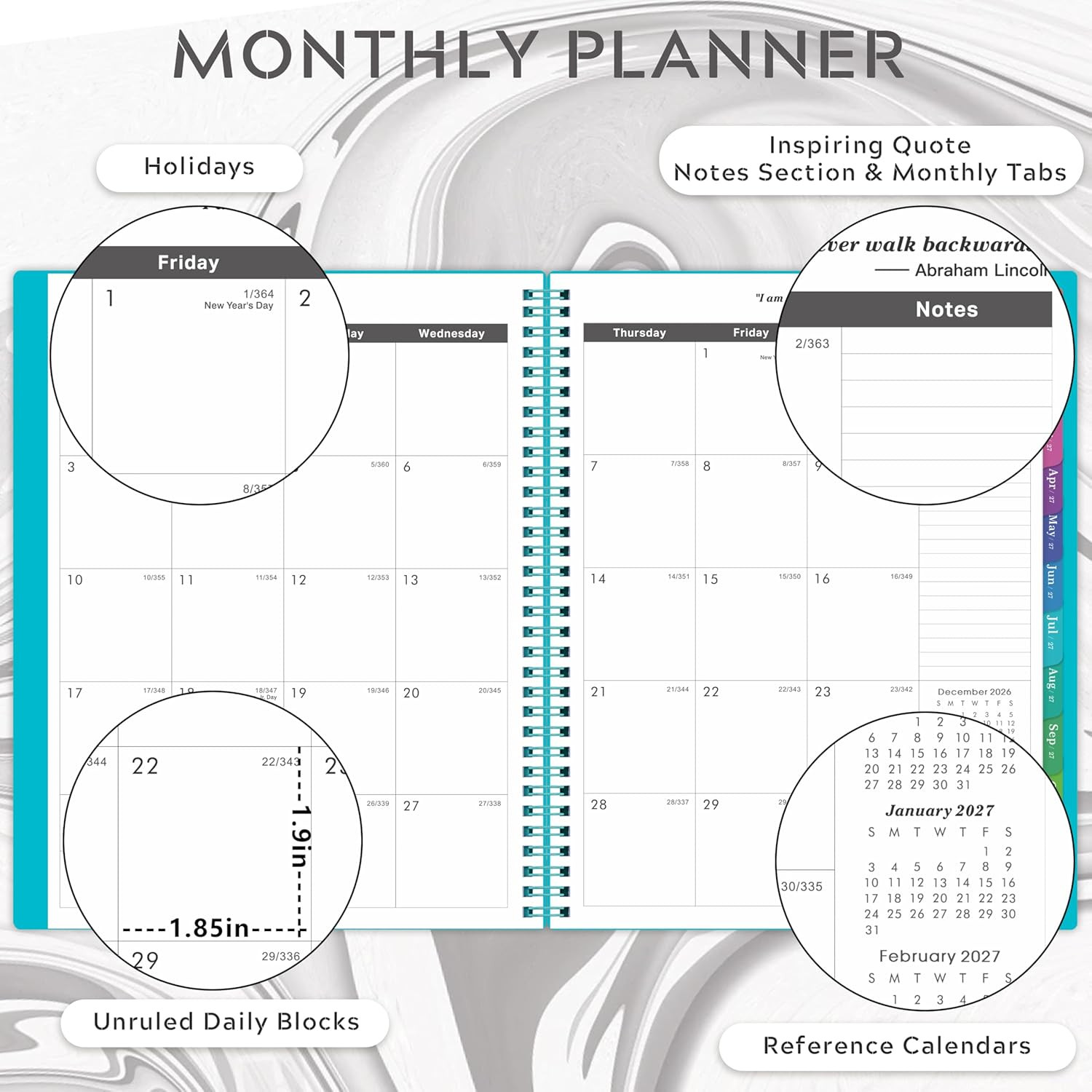 2027-2029 Monthly Planner – 3 Year Planner 2027-2029, Jan.2027 – Dec.2029, 9″ x
