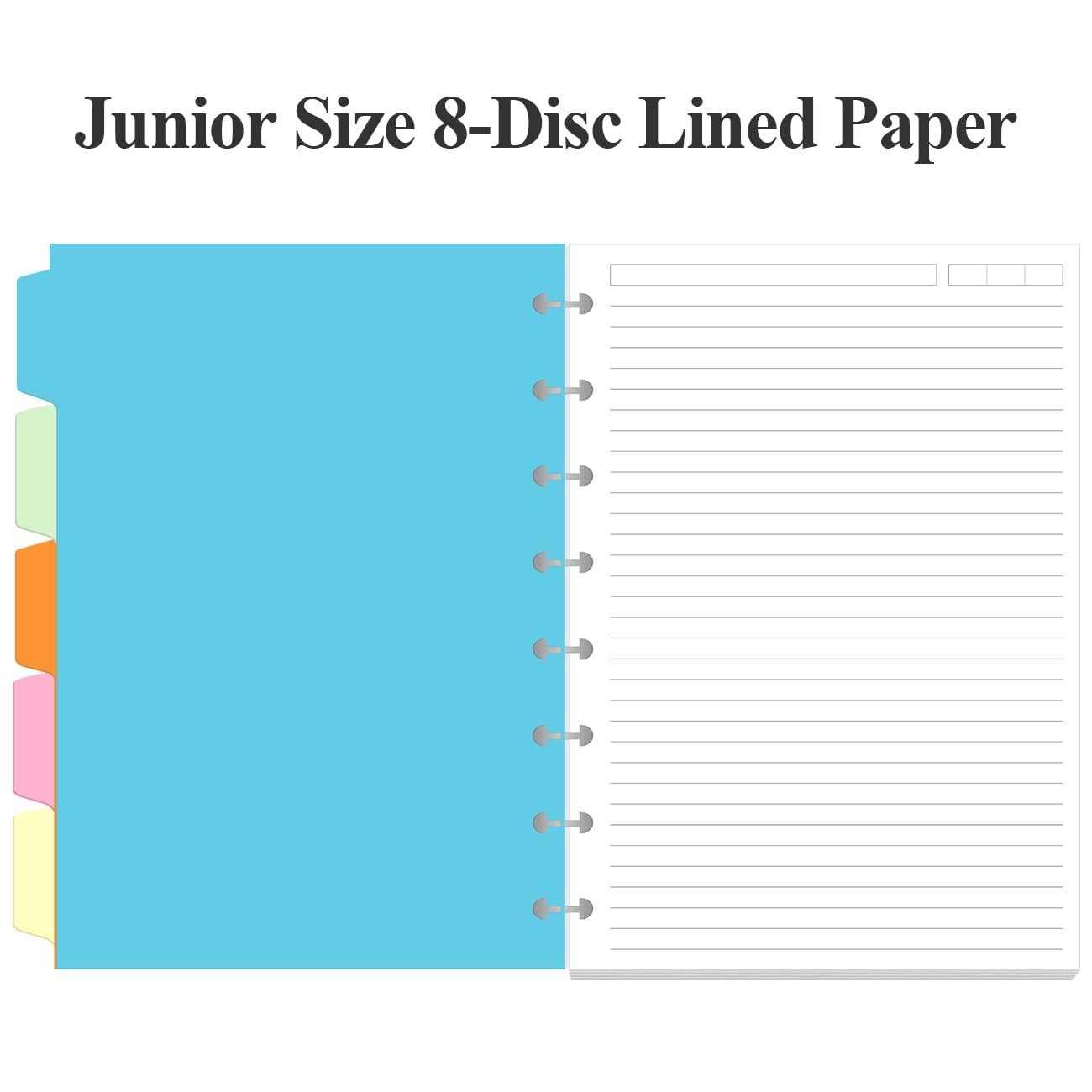 Junior Size Lined Paper Refills 100 Sheets 200 Pages 8-Disc Refill 5 Colorful