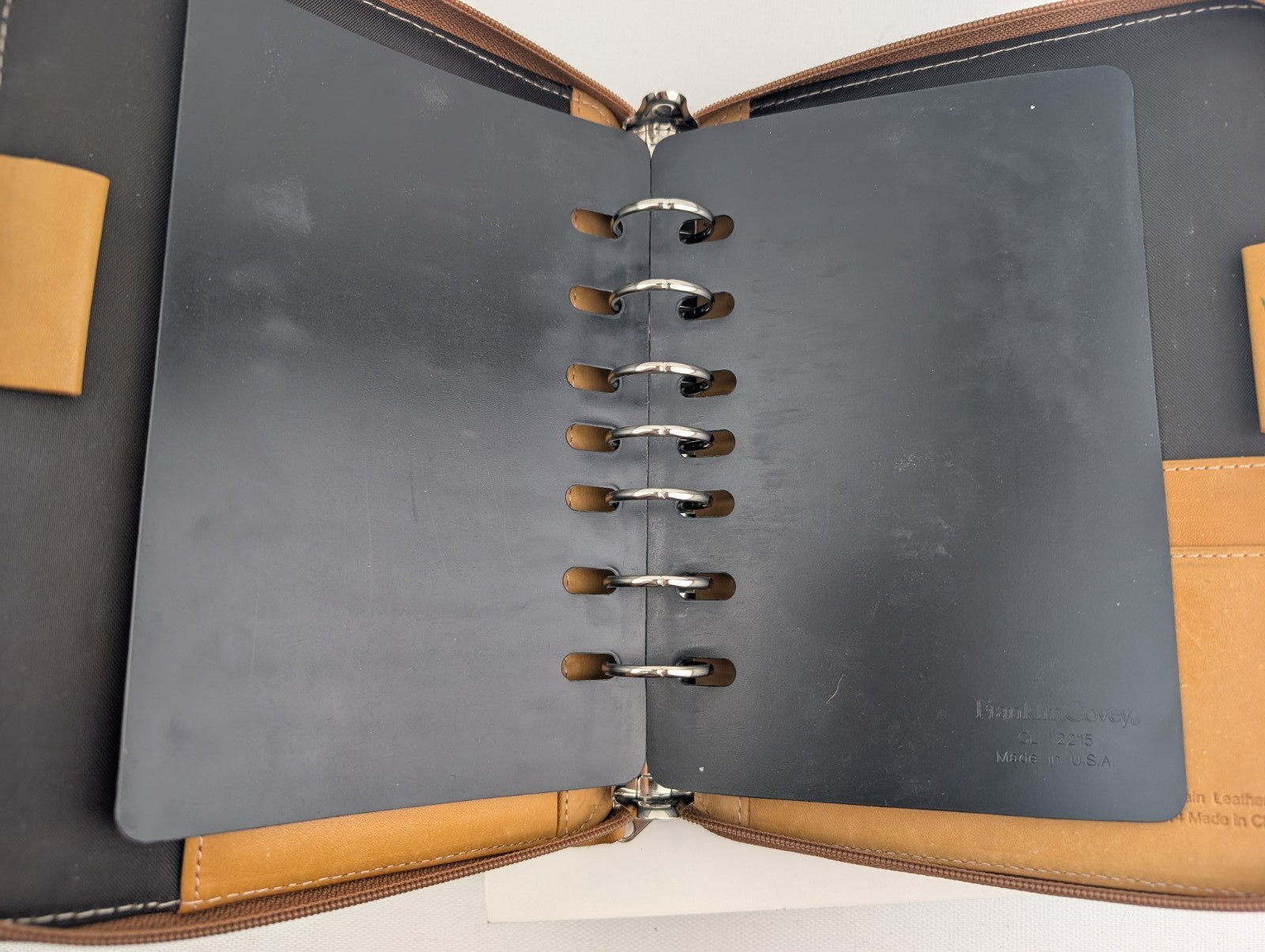 FranklinCovey Camel Brown 100% Leather Pocket 7-Ring Binder Planner Organizer