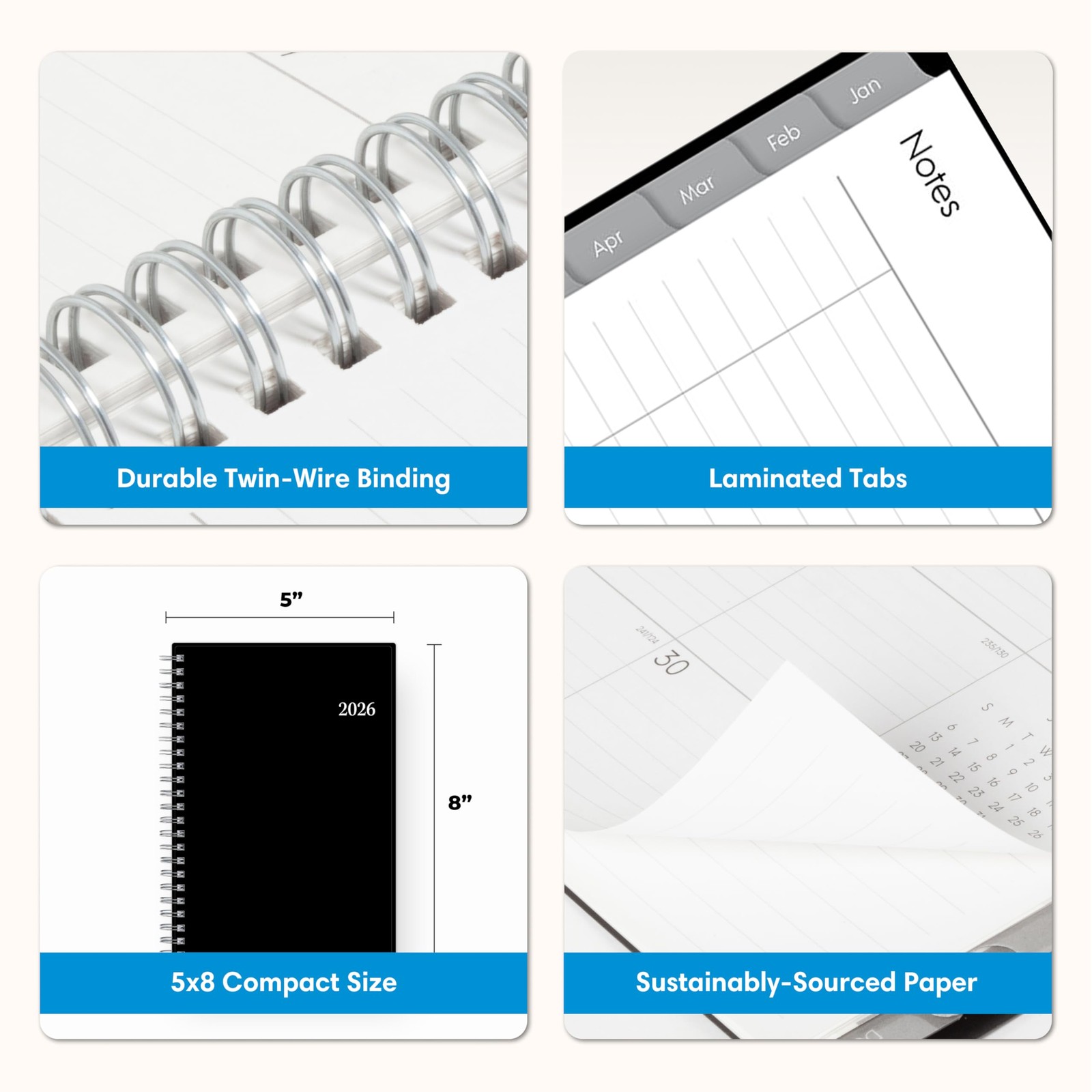 Academic Planner 2026 2027 Weekly Monthly 5×8 Flexible Cover Wirebound Tabs