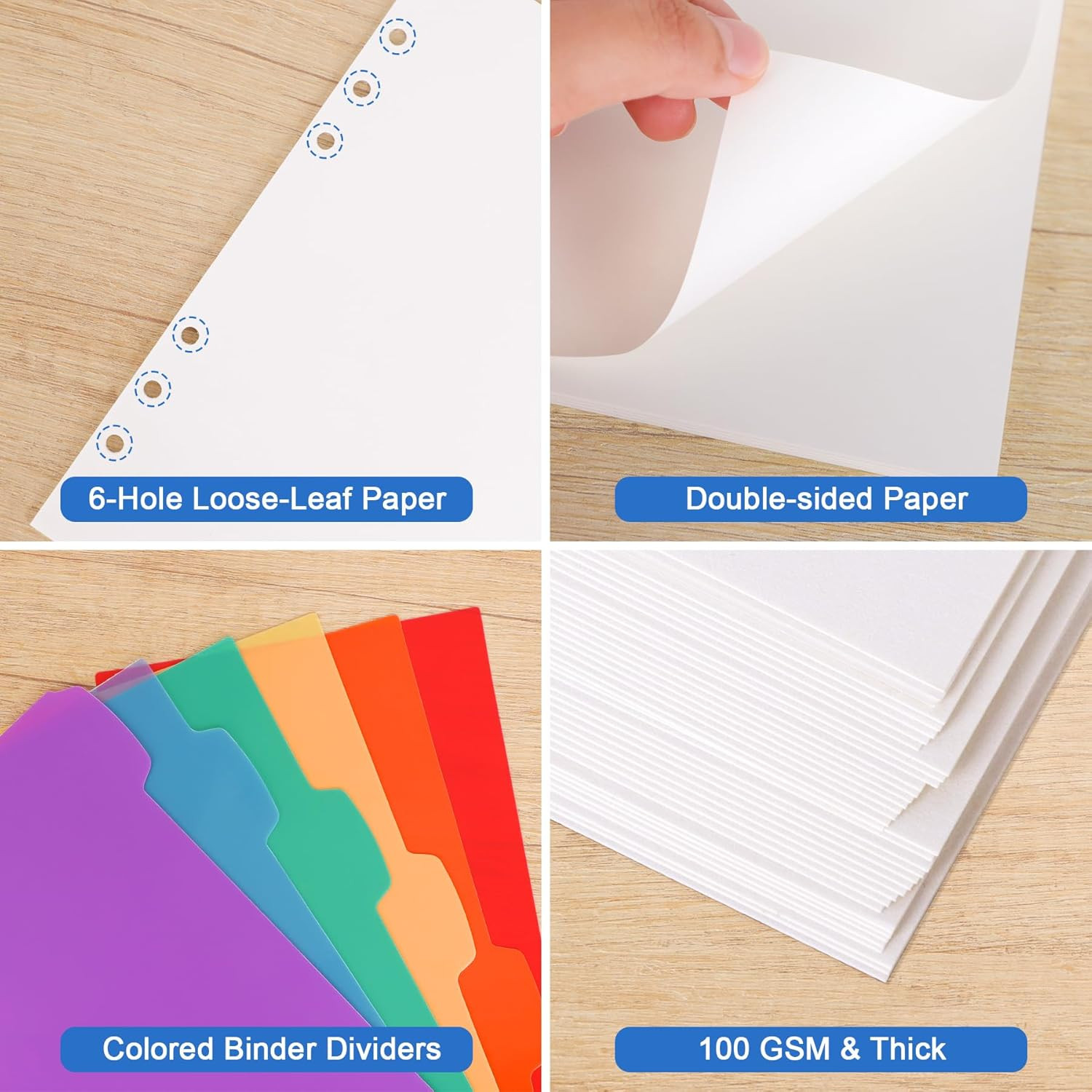 A5 Blank Refill Paper 6-Hole Planner Inserts for A5 6-Ring Binders, 135 Sheets P