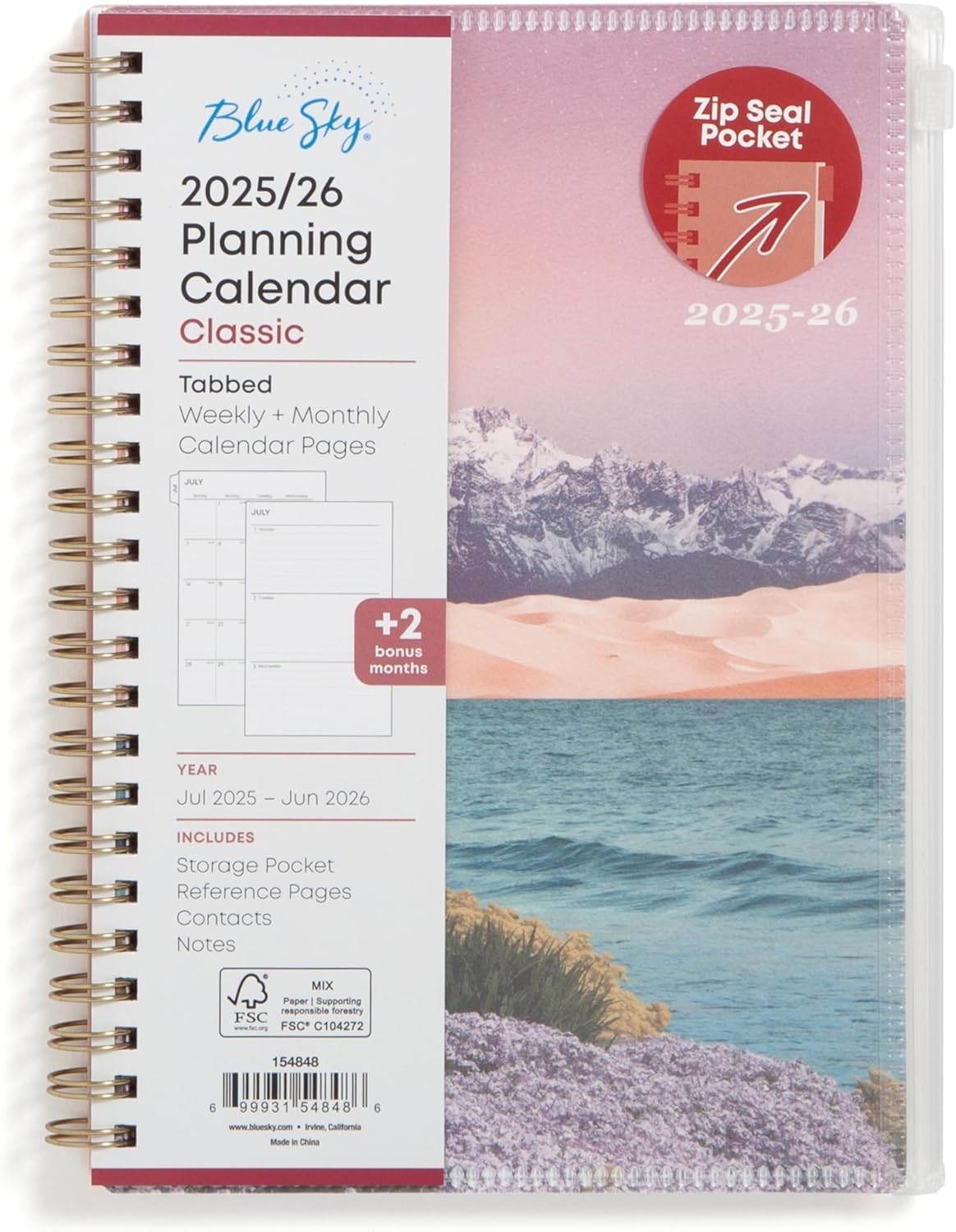 Blue Sky 2025-2026 Weekly and Monthly Academic Year Planner Calendar, July 2025