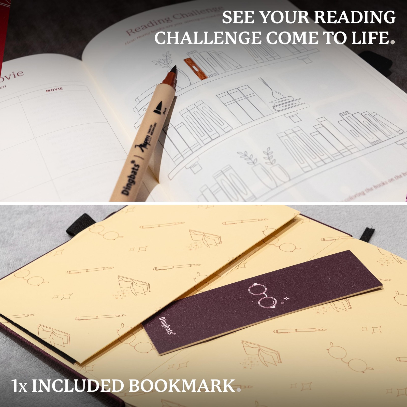 Dingbats* Reading Journal for Book Lovers – Thick Paper Wine Purple