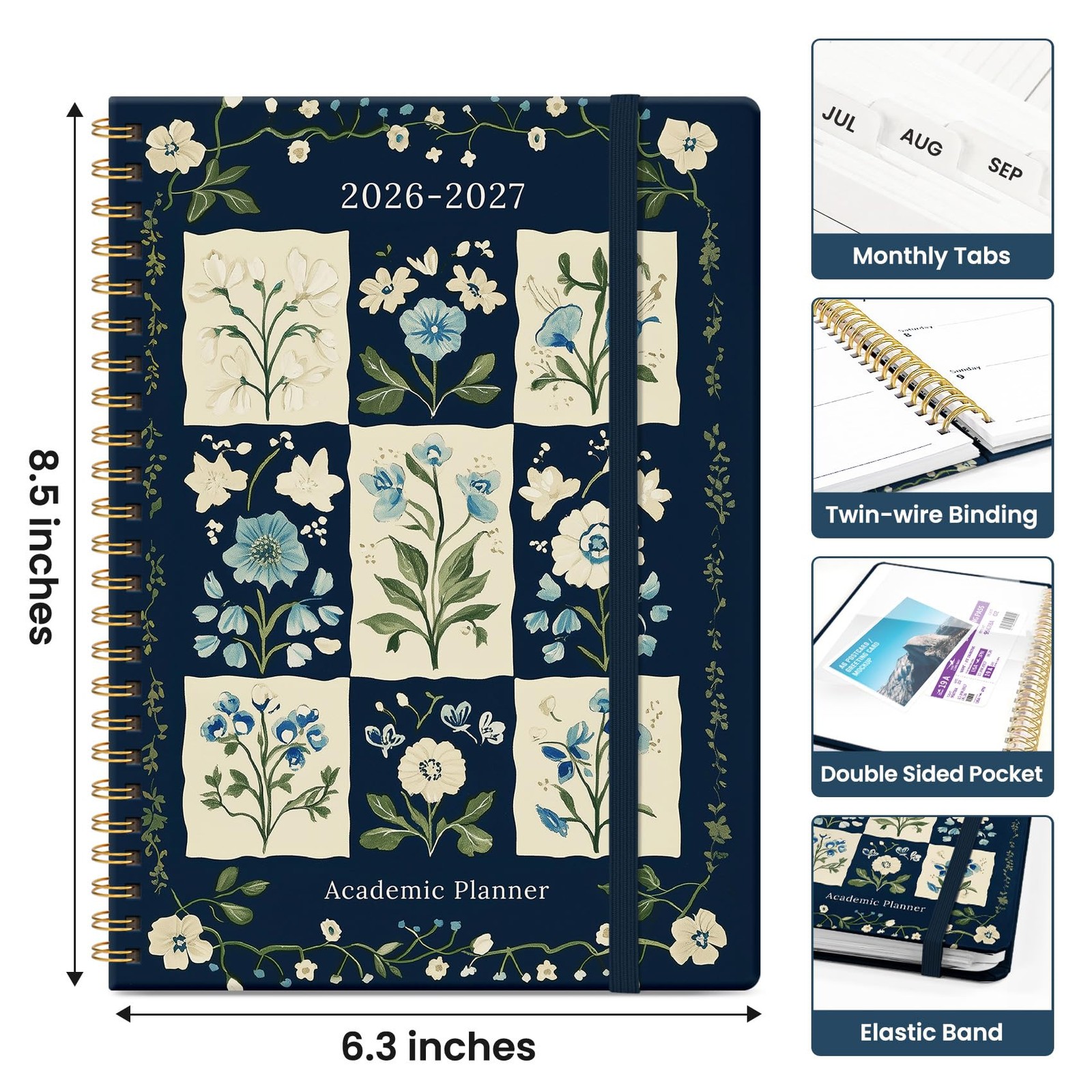 Planner 2026-2027, Academic Monthly and (6.3″x8.5″)a5, K-Blue Patchwork