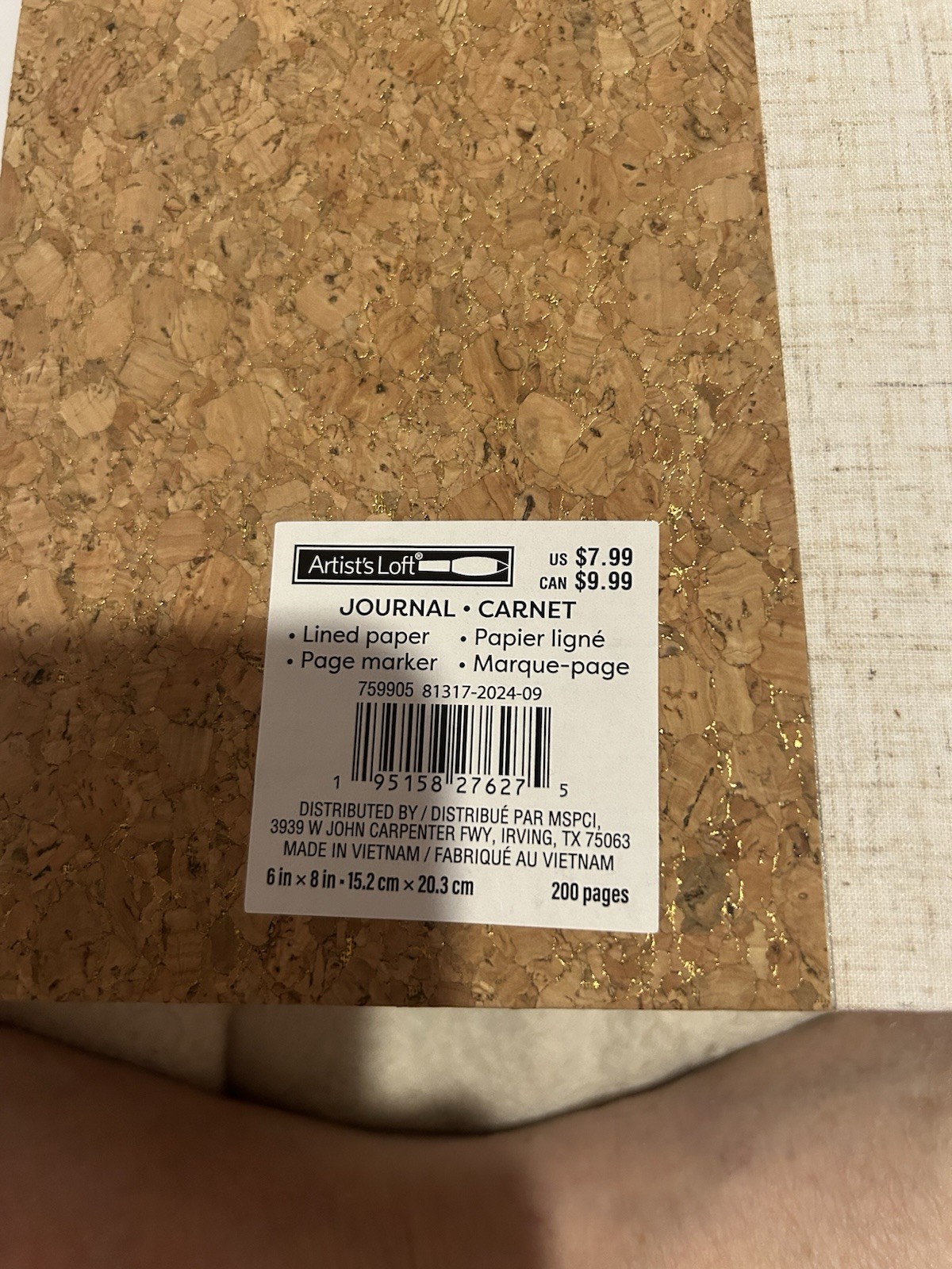 New Hardcover Journal Cork and Cardboard Page Marker 200 Lined Pages Vietnam