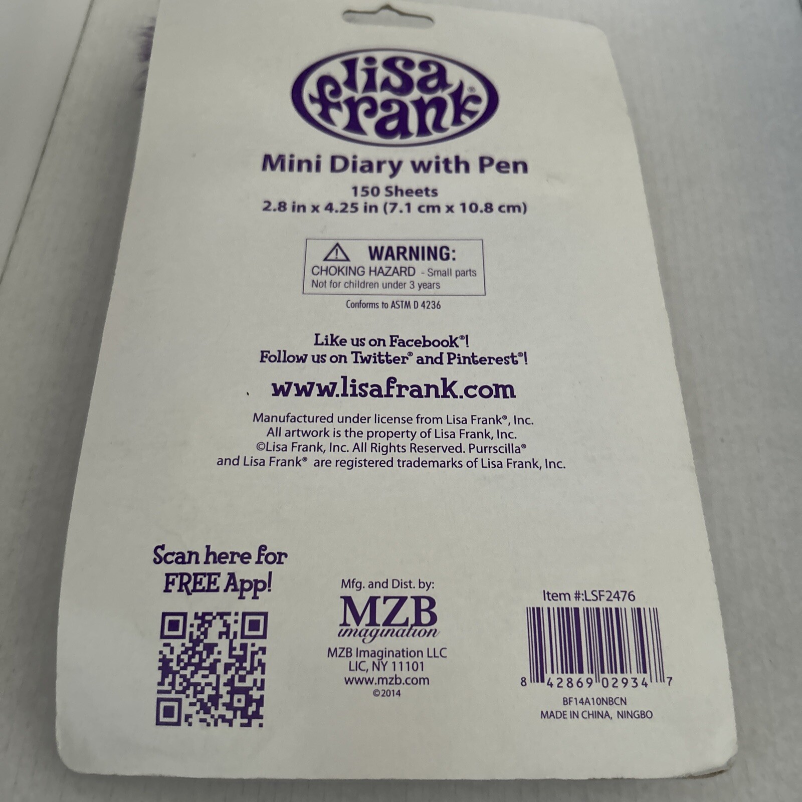 Lisa Frank Diary with Lock Key Fluffy Pen 150 Sheets 2.8” X 4.25”