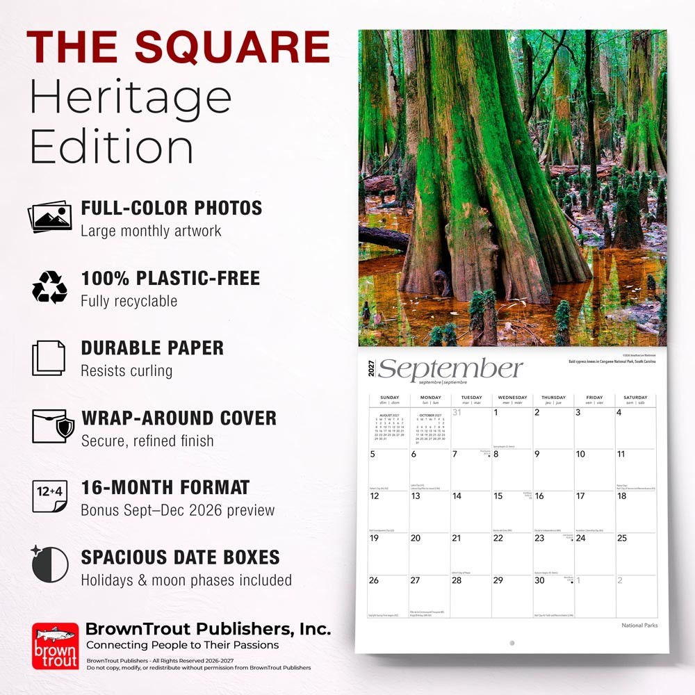 National Parks | 2027 12×24″ (Hanging) Square Wall Calendar | Plastic-Free
