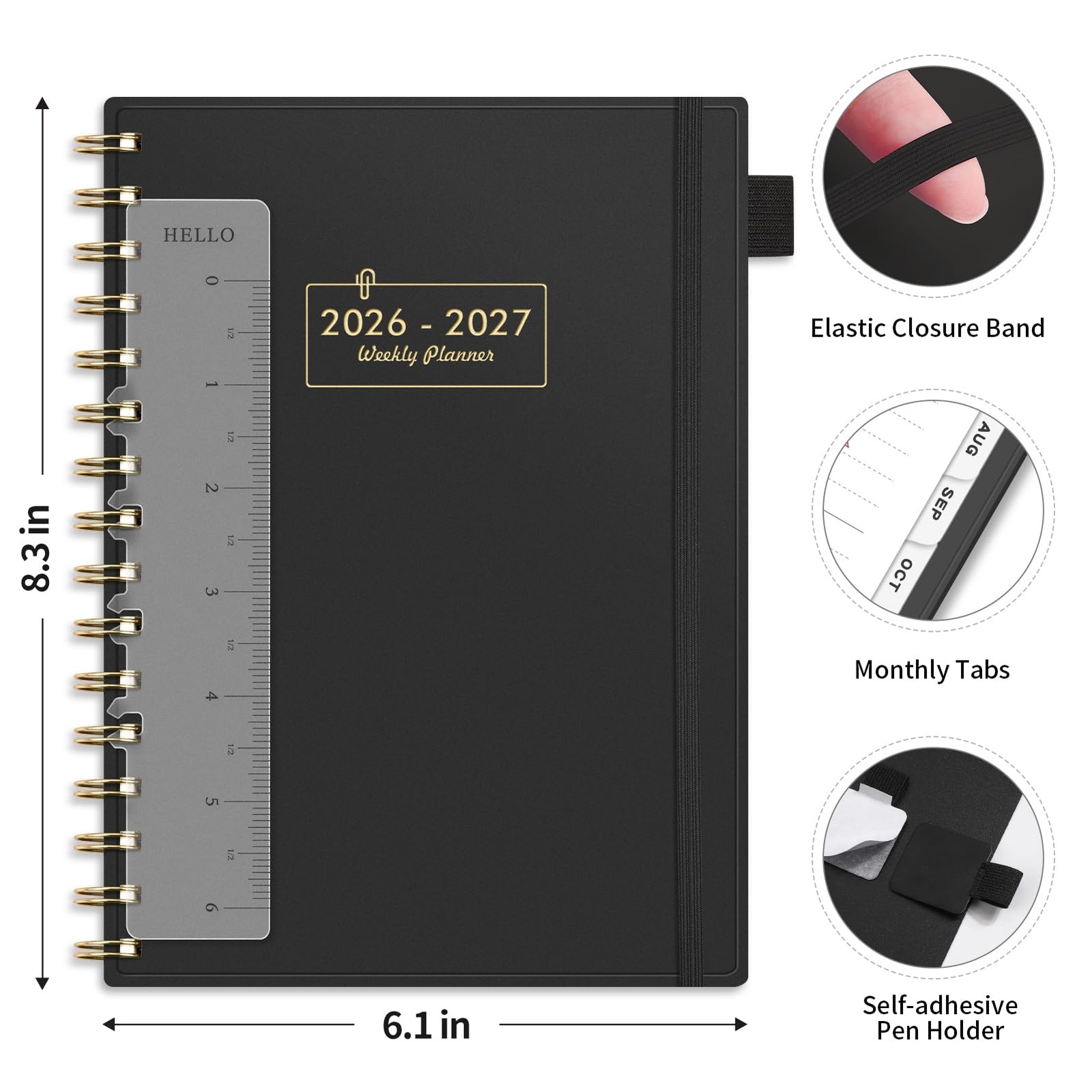 AHGXG Academic Planner 2026-2027, July 2026 – June 2027, 5.7″ x 8.3″, Black